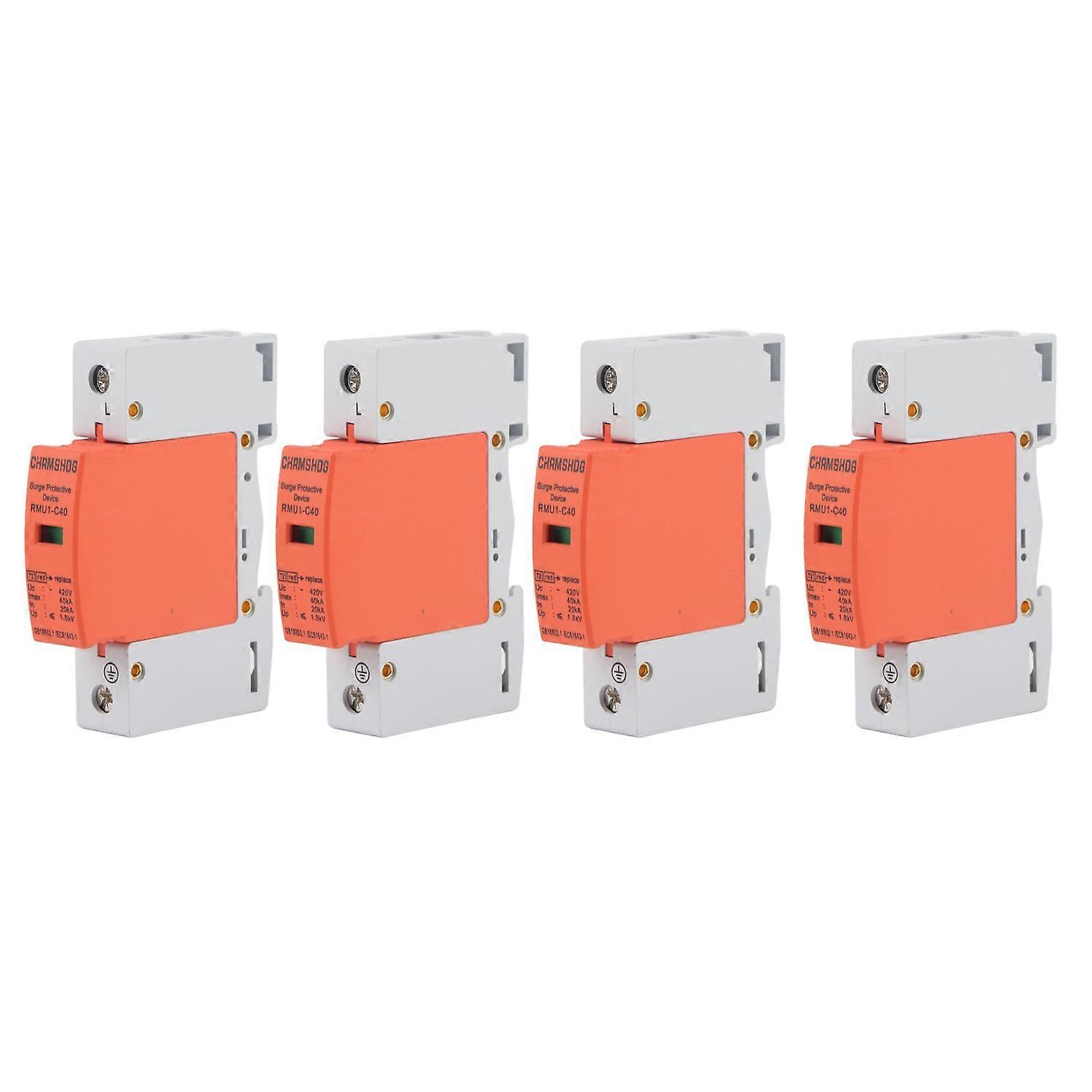 4Pcs 1P Surge Protective Device DIN Rail Mounting SPD House Arrester Protector AC 420V RMU1‑C40