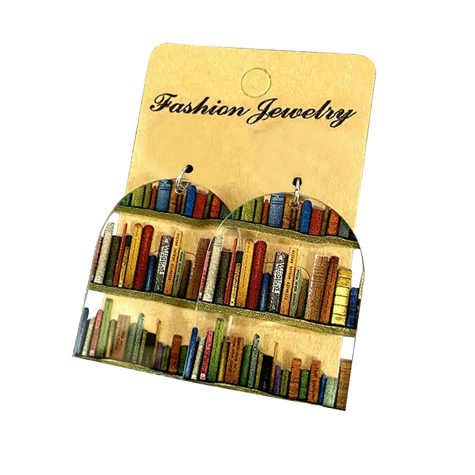10cm Artful Bookcase Pattern Dangle Earrings