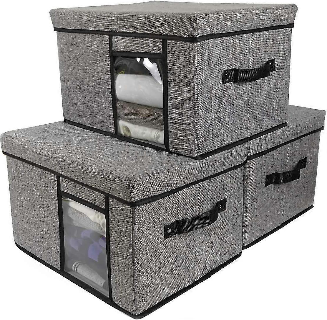 ふた付き布製収納ビン、ハンドル2つ、クリアウィンドウ、洗える折りたたみ式収納バスケットキューブボックス1パック