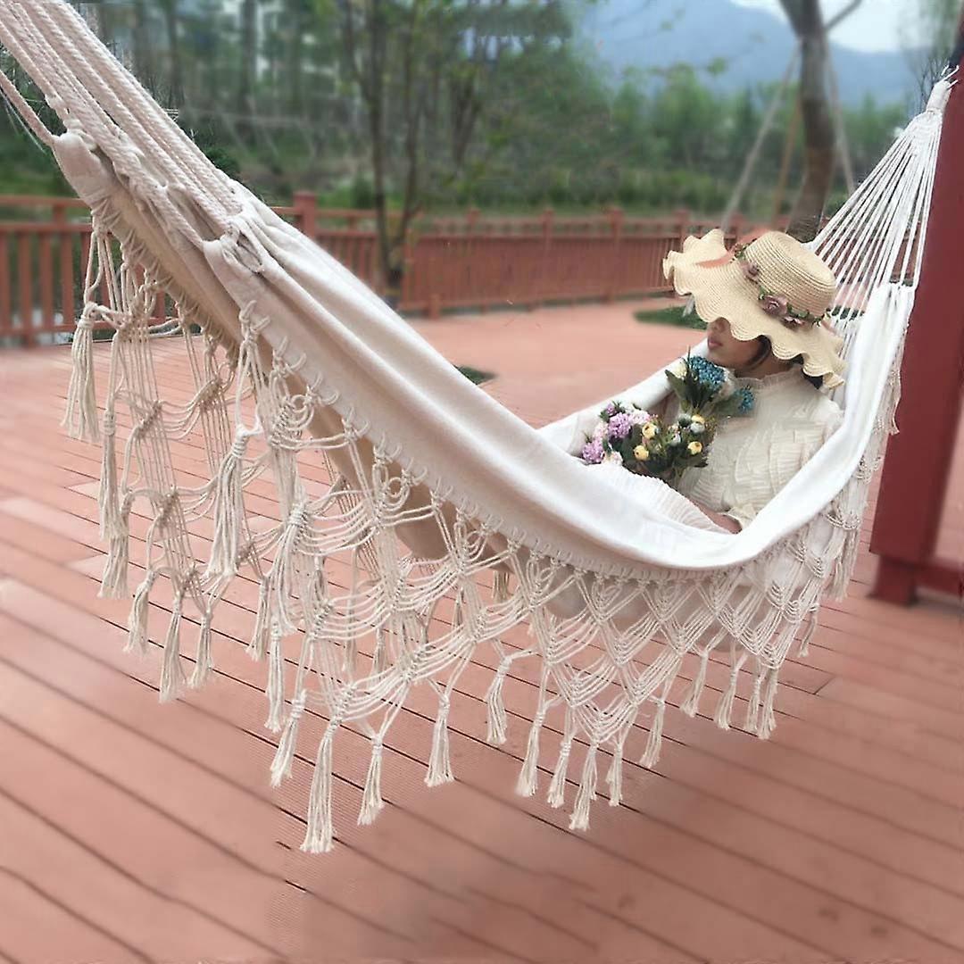 タッセルハンモックダブルキャンバスハンモック屋外屋内写真小道具200x150cmホワイト