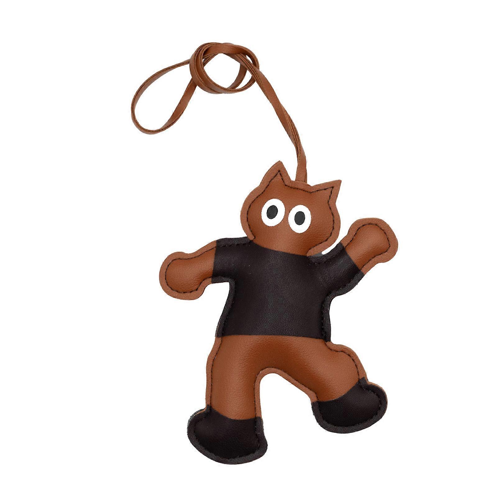 Lightweight and Portable Fat Cat Key Holder Classical Color PU Leather Key Chain Ornament For Backpack Hanging Accessory brown
