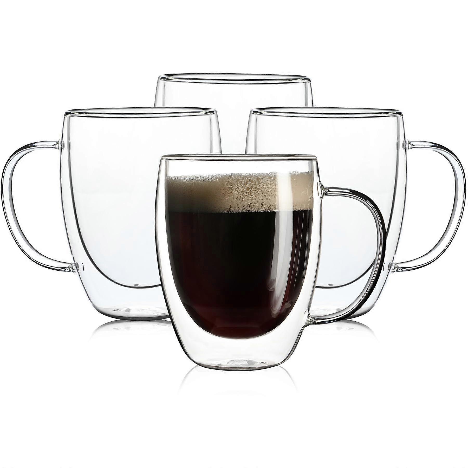 2 Pack Double Walled Insulated Clear Borosilicate Coffee Mugs 12oz for Cappuccino and Espresso Drinks