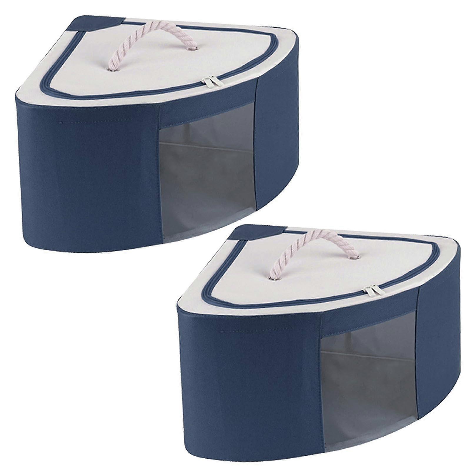 2PCS Triangle Corner Baskets, Foldable Navy Oxford Storage Bins with Lid and Handle, Large Capacity Waterproof Storage Boxes