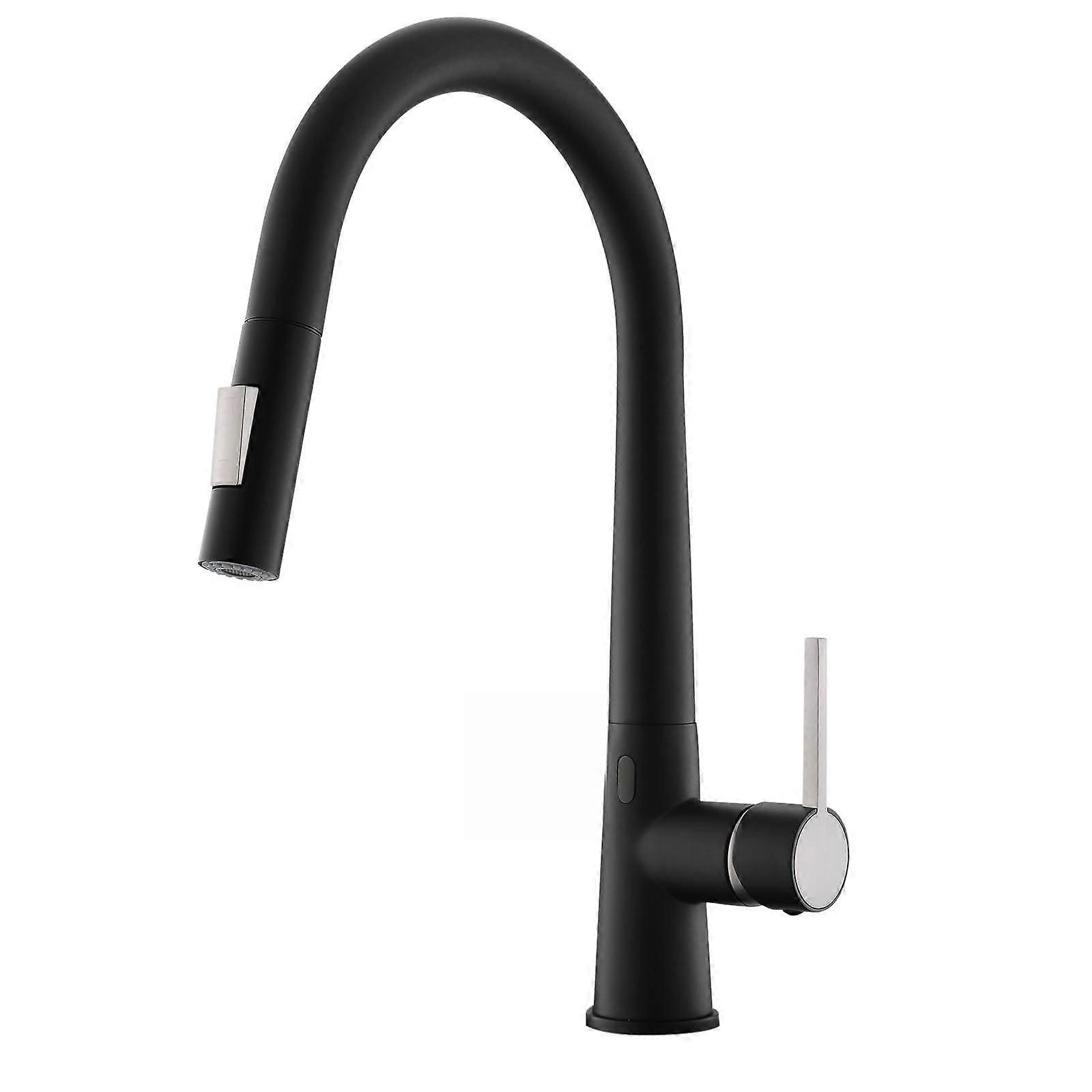 Motion Sensor Kitchen Faucet Stainless Steel Pull-Down Sprayer Black Finish Single-Handle Touchless Automatic
