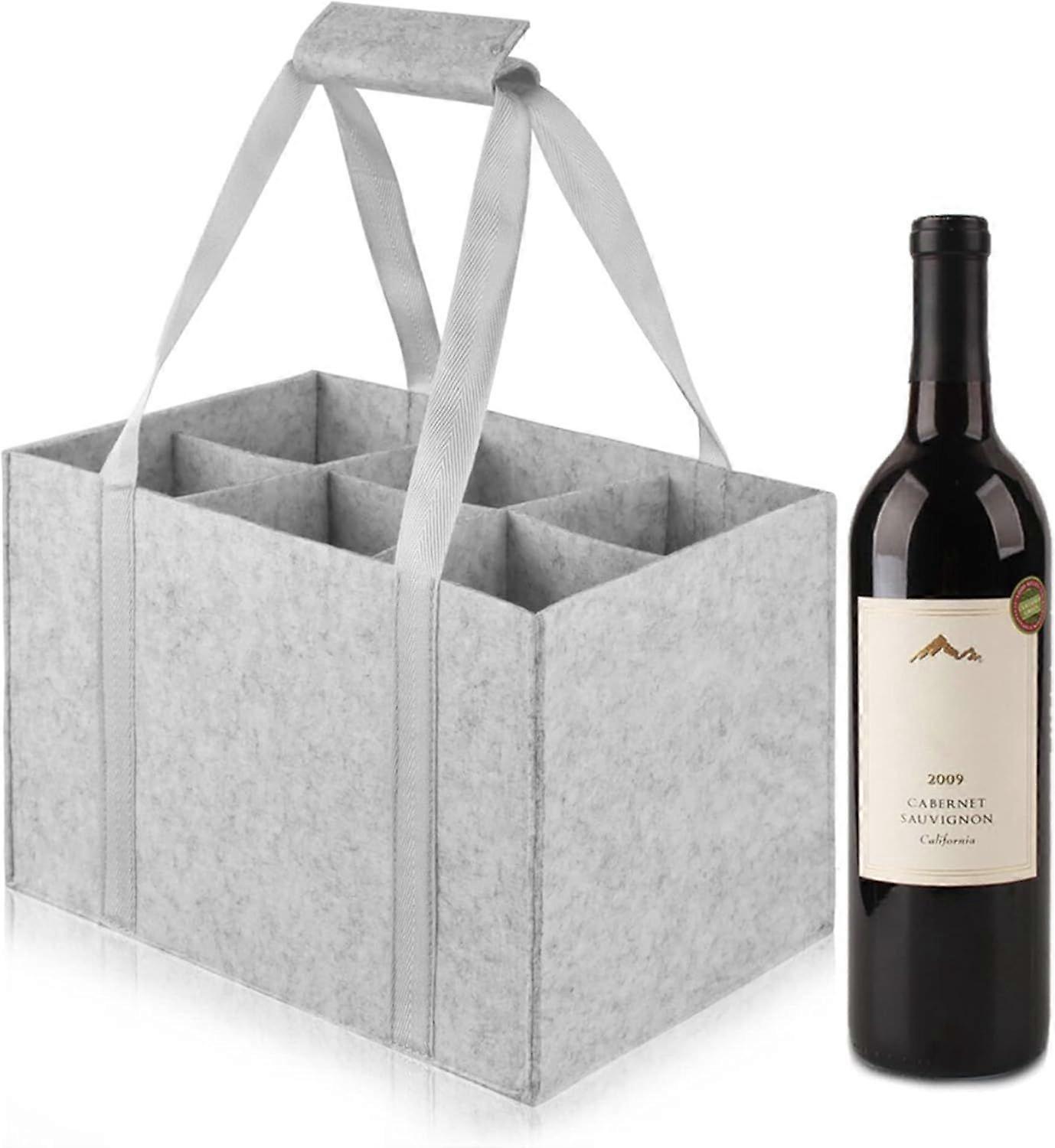 Bottle Bag, Felt Bottle Bag, 6 Bottle Compartments, Bottle Basket with Separate Partition for 6 Bottles, Wine Holder, Beer Holder for Picnic