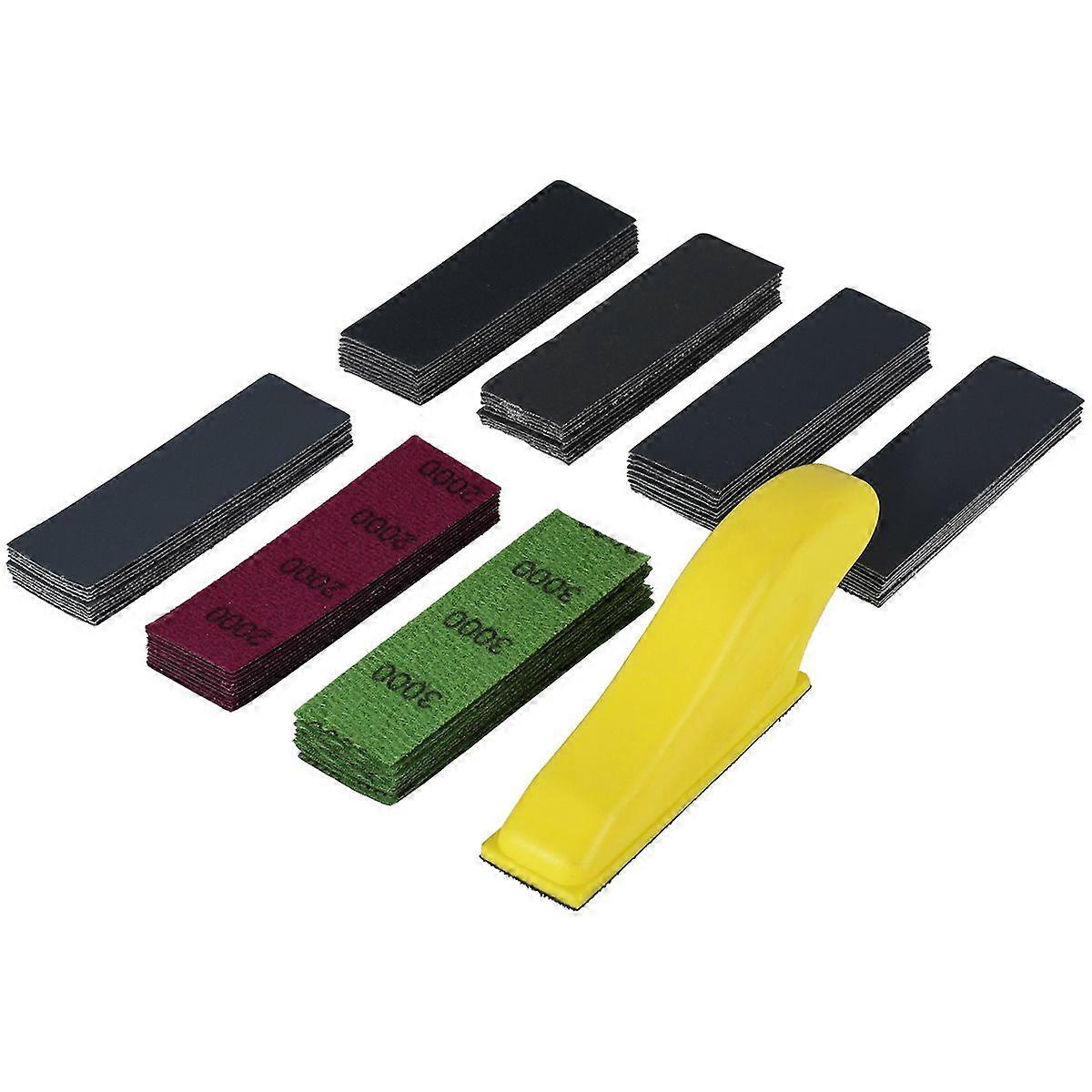 71-Piece Micro Sander Kit with Sandpaper Holder and Dust Block for Woodworking and Furniture, Includes Various Grades of Sandpaper