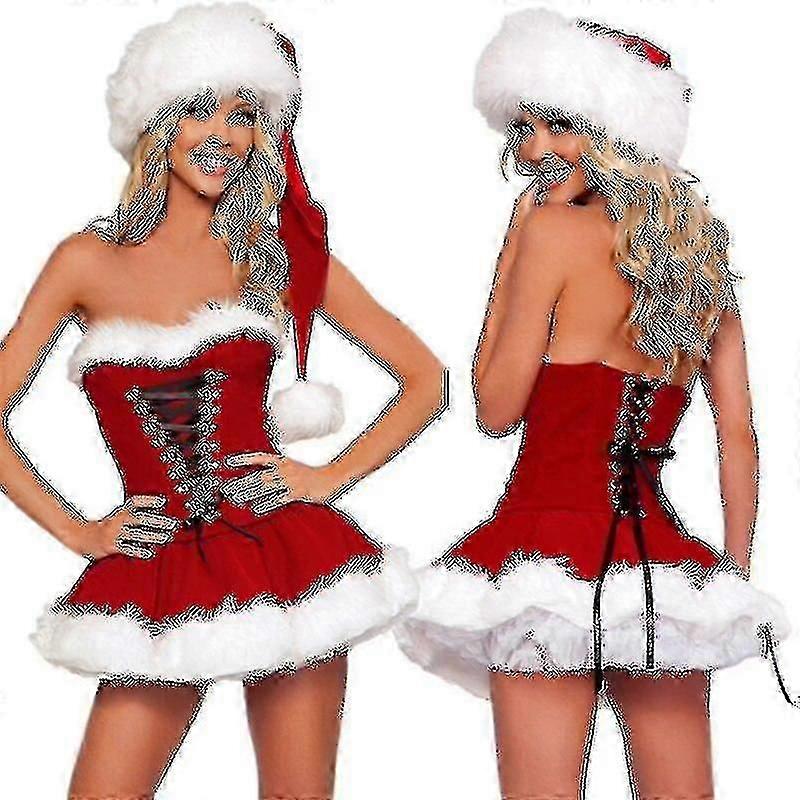 S-2XL 高品質 レディース クリスマスコスチューム スーツ クリスマスパーティー セクシー レッドベルベットドレス コスプレ サンタクロース コスチューム 衣装 プラスサイズ