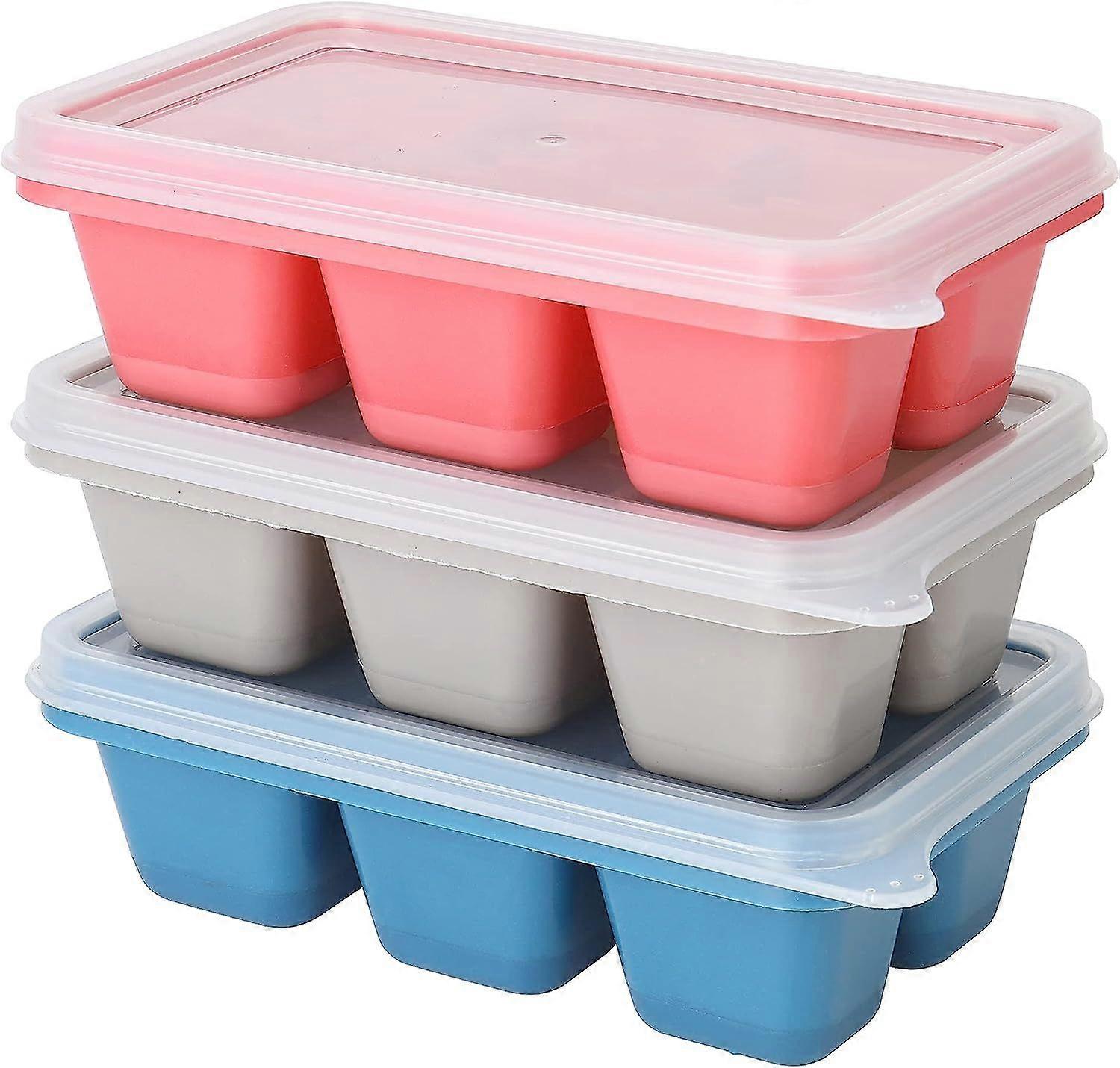 3 Pack Mini Ice Cube Mold with Lid, 18 Compartment Silicone Ice Cube Tray for Whiskey, Cocktails, Drinks, BPA Free, LFGB (Red+Gray+Blue)