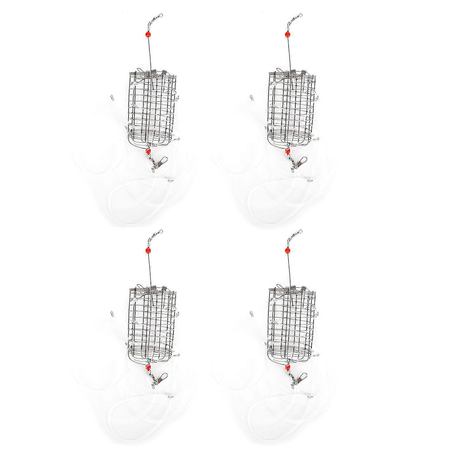 Crab Snares with 8 Loops Reusable Stainless Steel Wire Mesh Crab Bait Traps with Nylon Cord Durable Cylindrical Design 4PCS