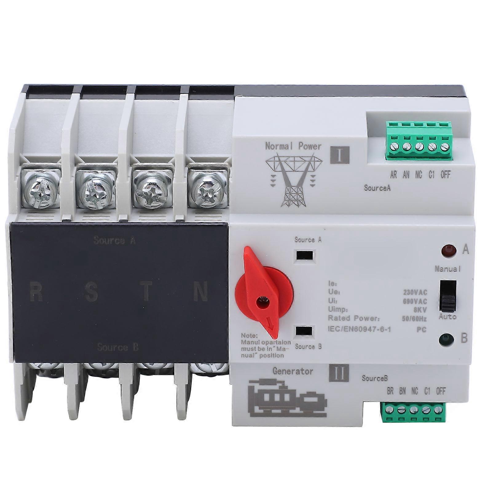 4P Dual Power Automatic Transfer Switch Uninterrupted Toggle Controller for Home Appliance AC230V Coil