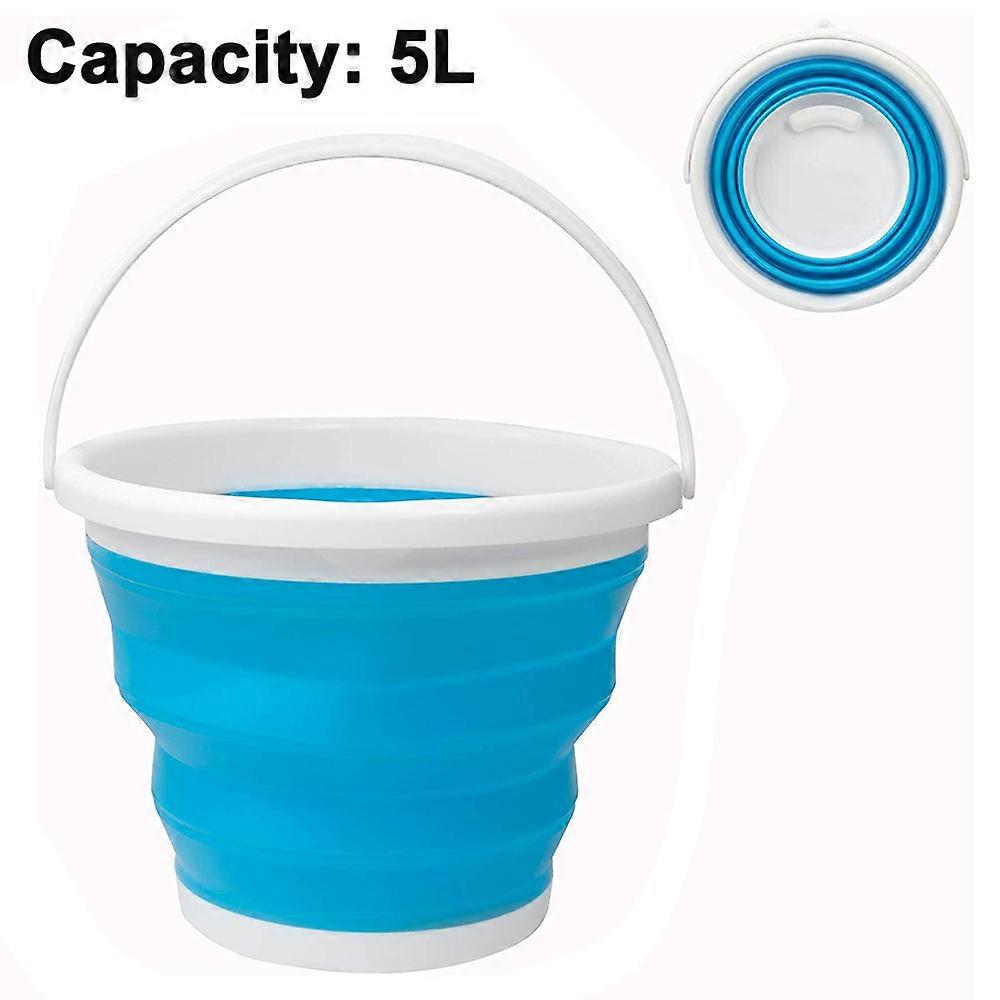 Collapsible Bucket with Handle, Portable Folding Buckets for Cleaning, Space Saving Water Container for Gardening, Camping, Fishing-Blue-5L