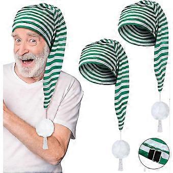 2 Pcs Men's Night Cap Striped Pajama Hat Adjustable Sleeping Caps with Pom Ball for Party Supplies