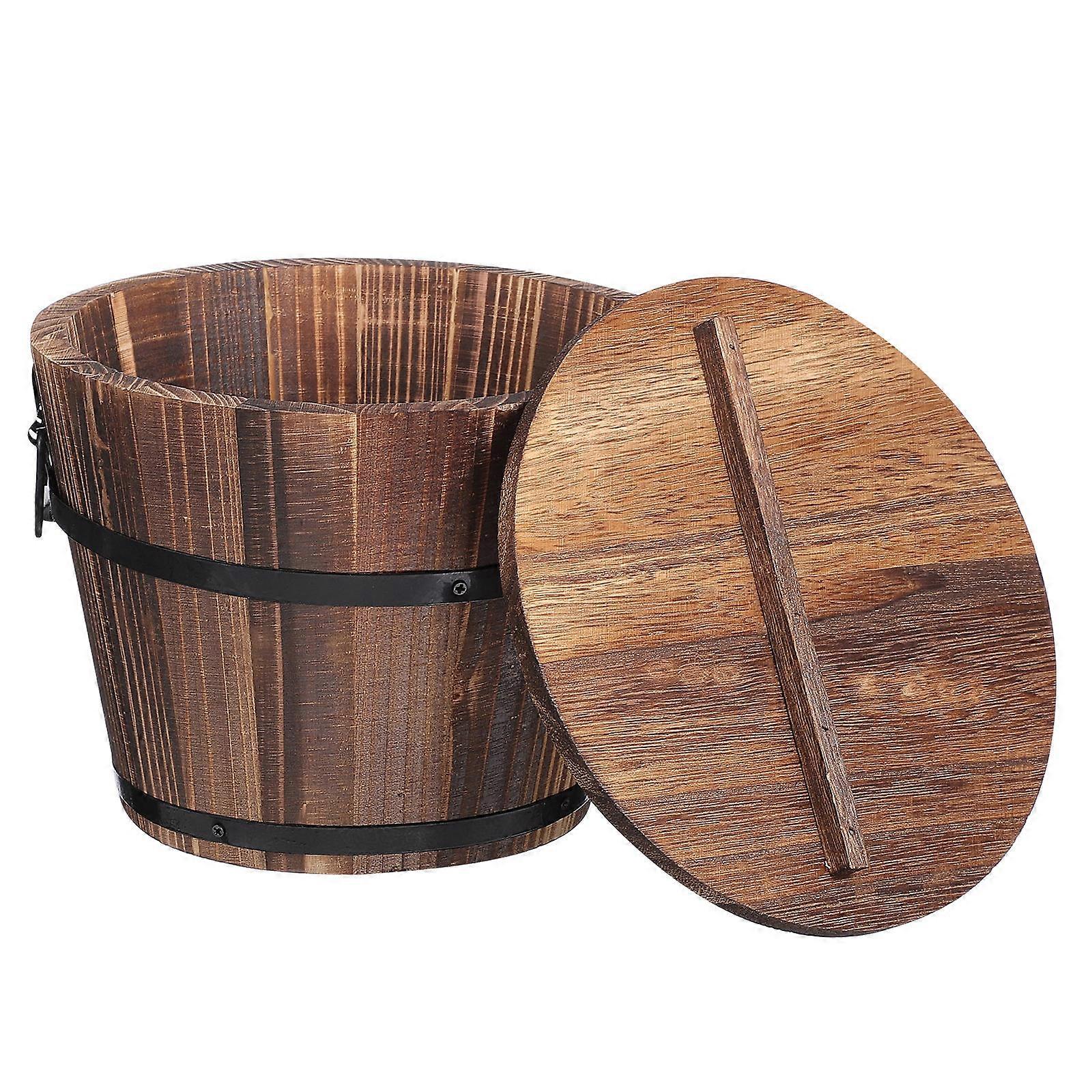 Wooden Food Storage Basket with Lid Organizing Container for Kitchen, Rice, Sushi, and Tofu Serving