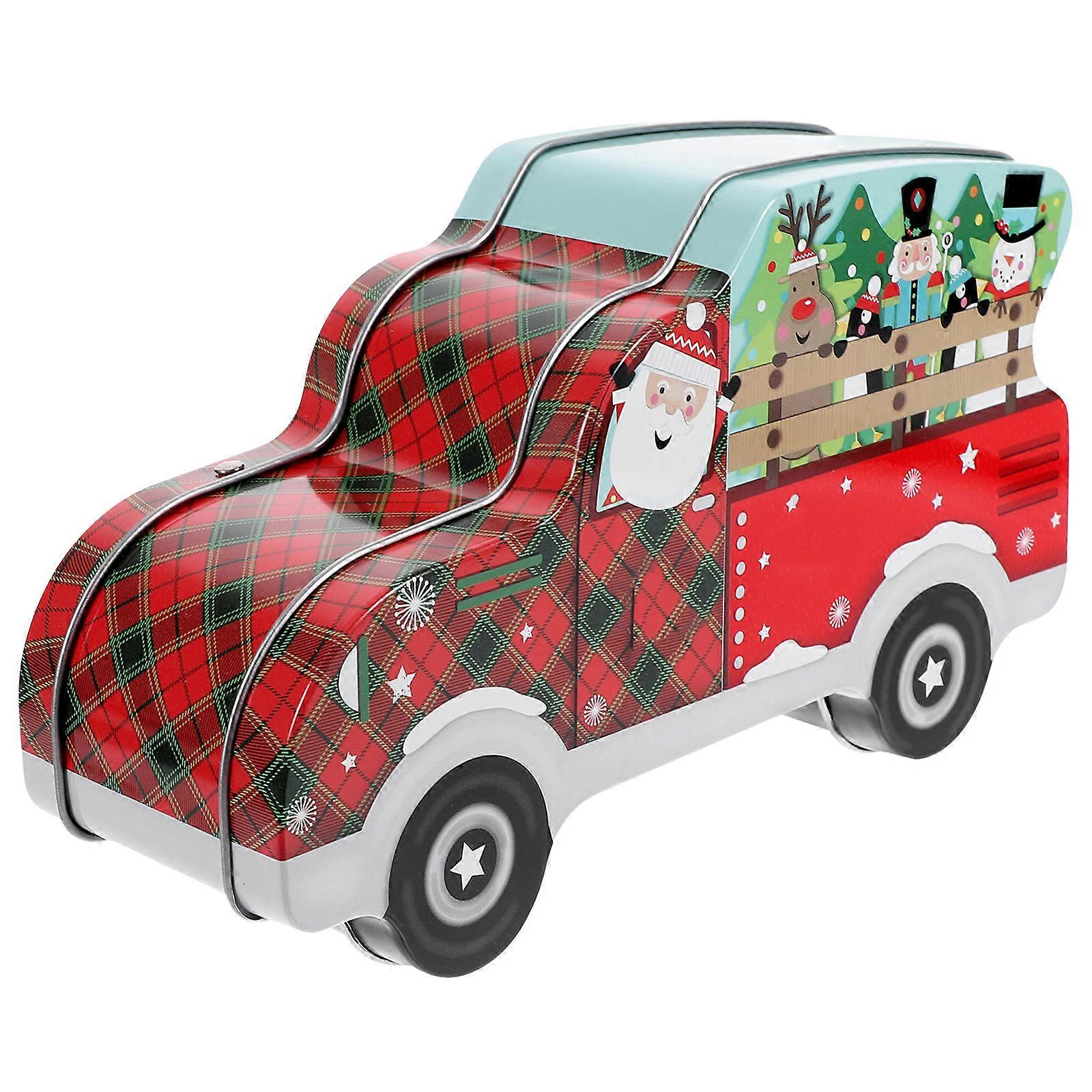 クリスマス車の形をしたブリキのキャンディーボックス – お菓子、クッキー、ジュエリー、ホリデーパーティーの記念品用のポータブルおやつ保存容器