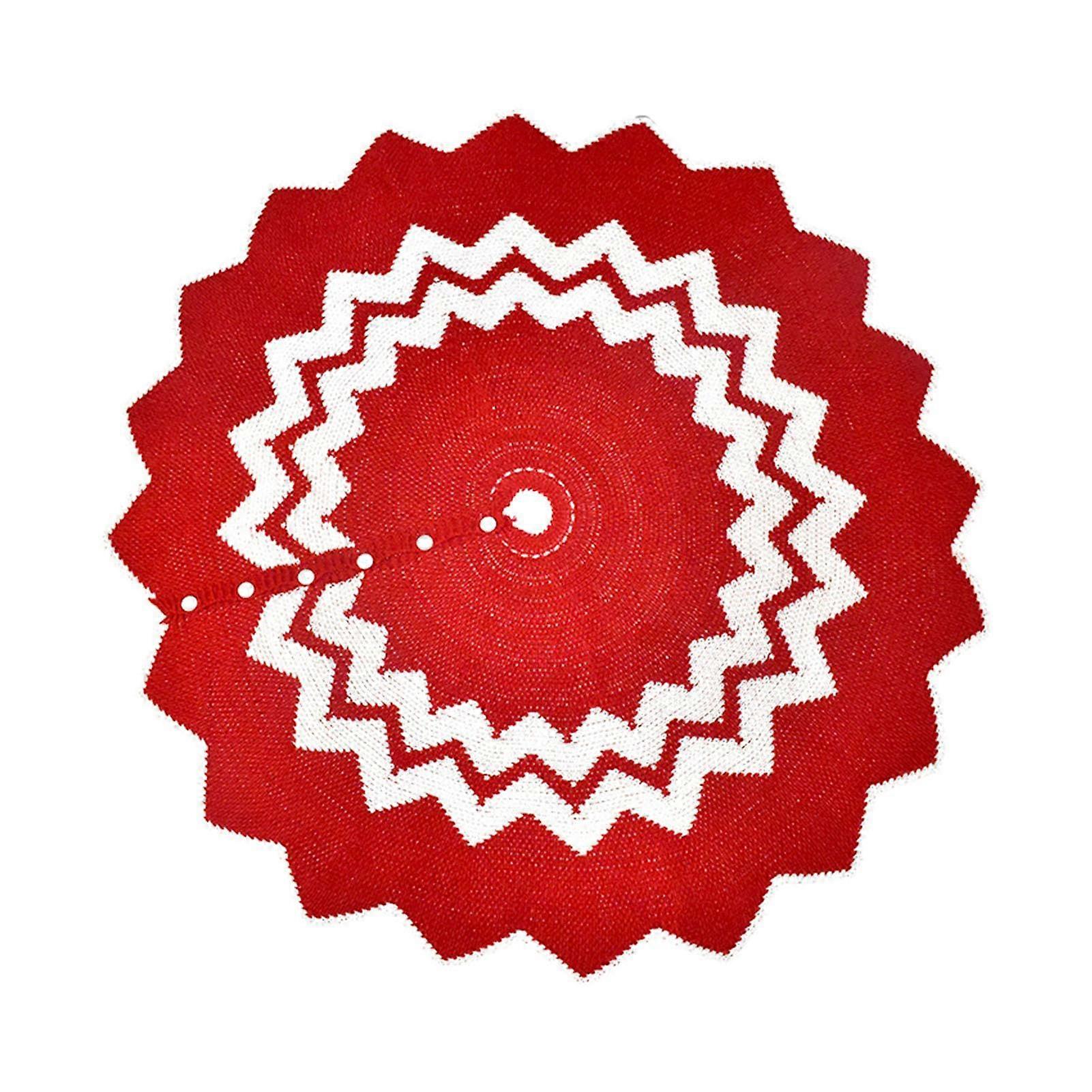 Large Tree Skirt 48 Inch Knitted Red and White Rug for Christmas Indoor Outdoor Decoration Party Supplies