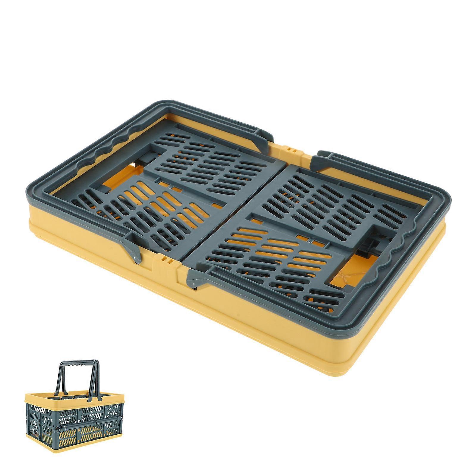 Foldable Shopping Basket Plastic Picnic Basket Indoor Use Blue and Yellow 30.00X20.00X15.50CM 1PC