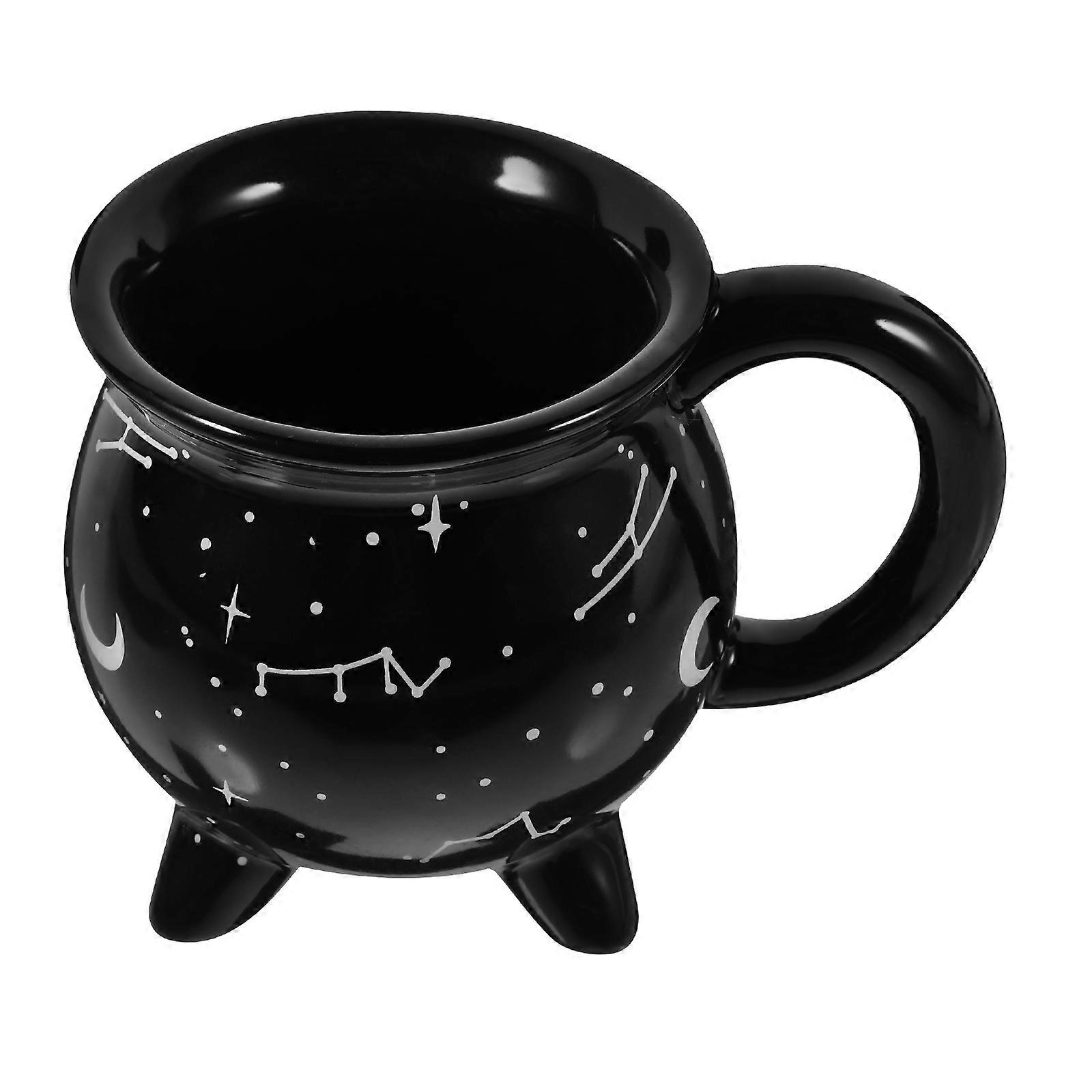 Ceramic Cauldron Mug Halloween Decor Simple Elegant Design Gloss Finish Black Home Use 1Set