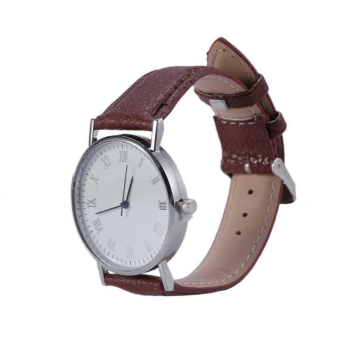 Fashion Men Watches Quartz Watch Simple Round Brown Belt White Surface Durable Sturdy 1Set