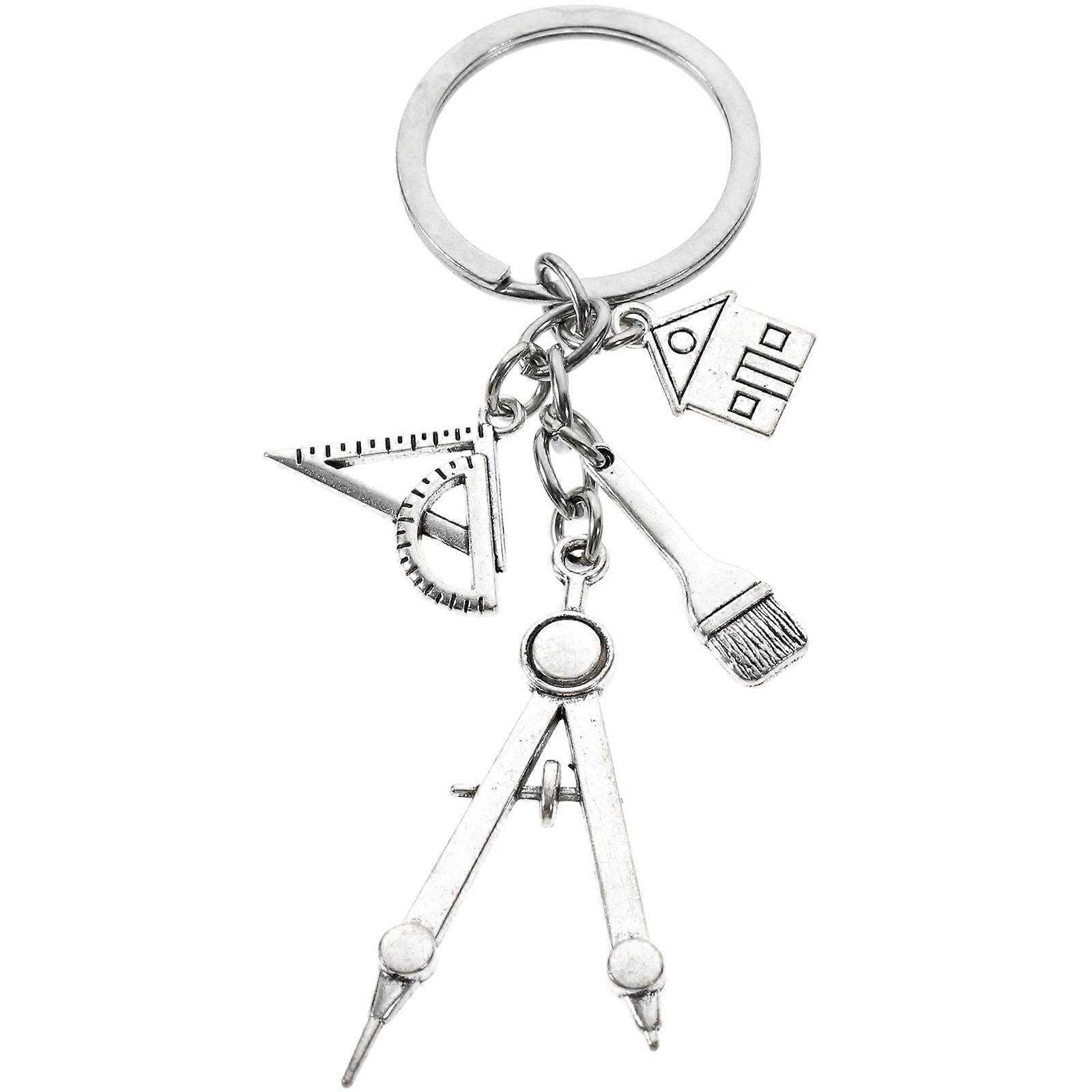 Engineer Keychain Architectural Engineer Keychain Decoration Architecture Enthusiasts Silver Triangular 1Pack
