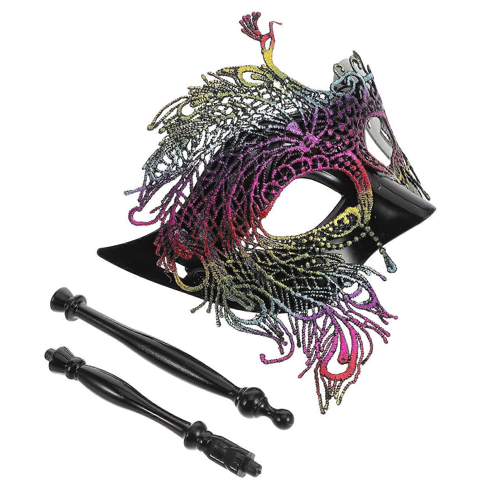 Prom Masks Masquerade Mask With Stick Versatile For Themed Parties Privacy Protection Multi Color 17.50X14.00X1.50cm 1Set