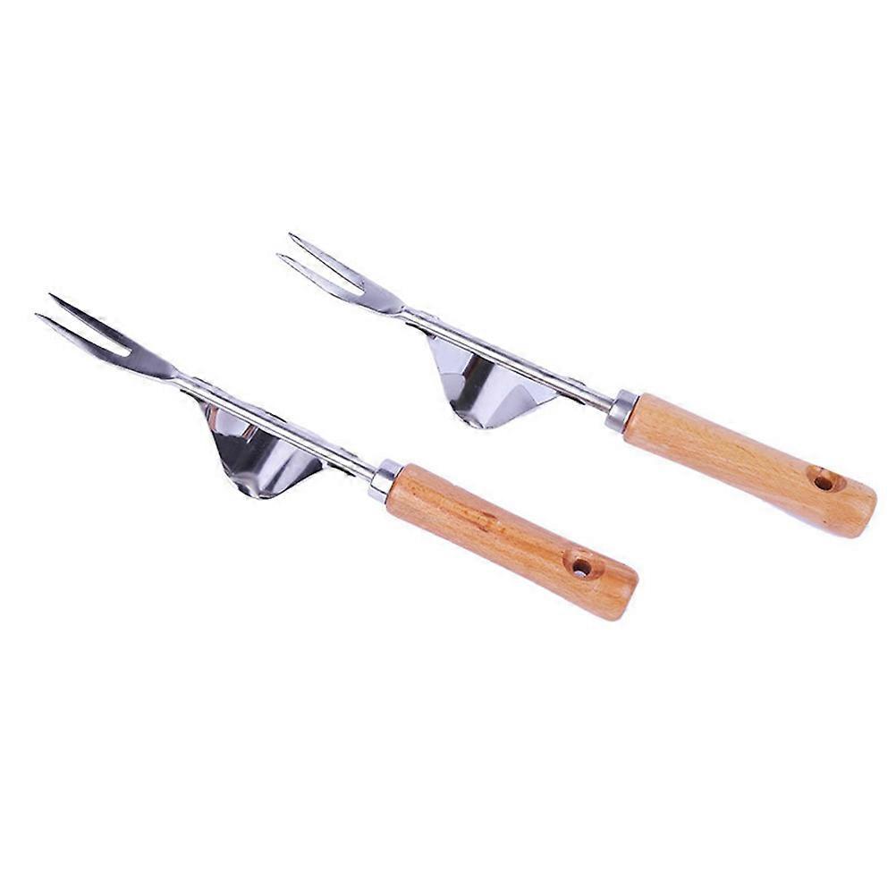 Yard Garden Weeding Tools Wooden Fork Head Weeder Trimming Tools Courtyard Silver 1Pcs