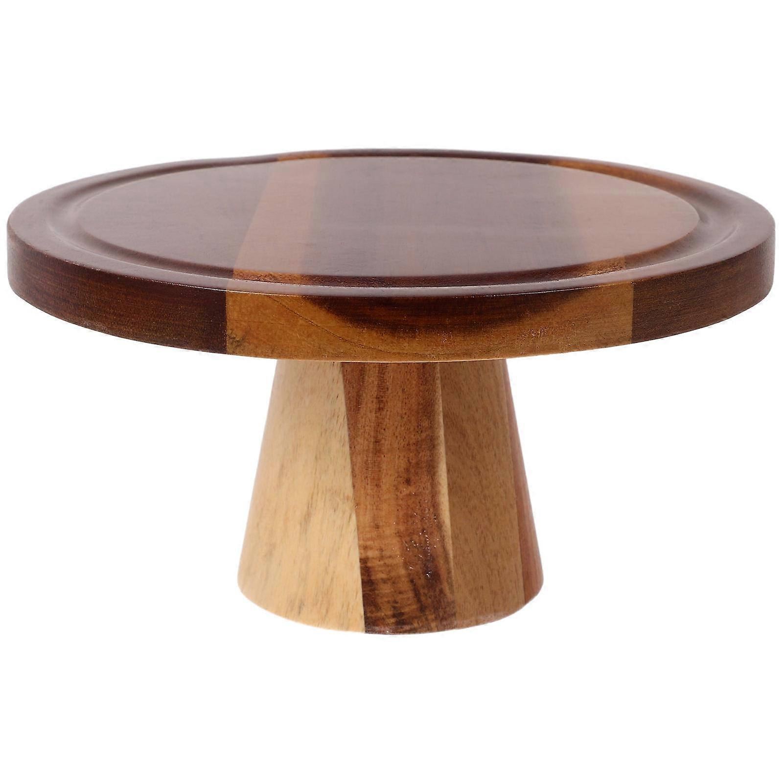 Dessert Tray Footed Wood Cake Stand Wooden Cupcake Holder For Wedding Birthday Party Light Brown 20.00X20.00X10.50CM Display Cakes 1Set
