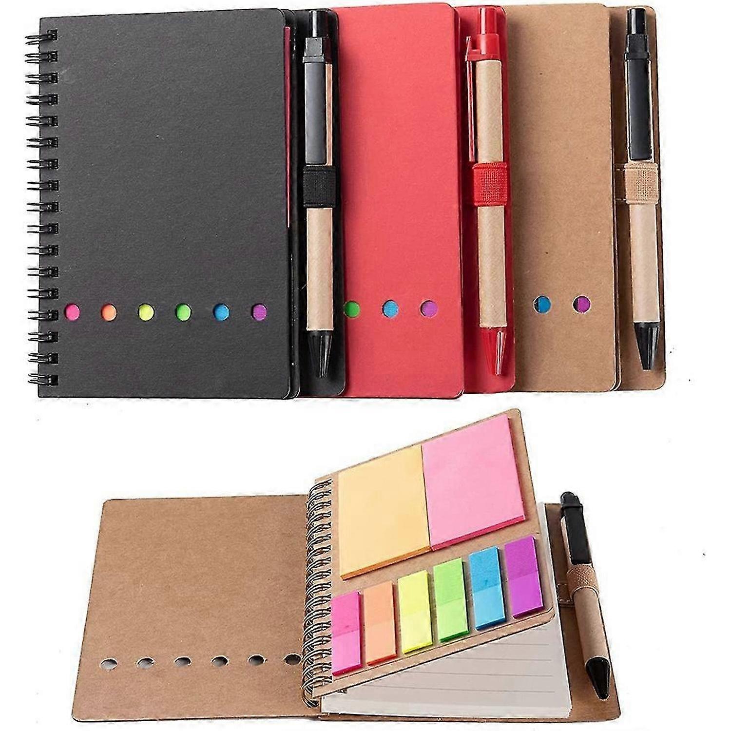 3 Packs Spiral Notebook Steno Pads Lined Notepad with Pen in Holder, Sticky Notes, Page Marker Color
