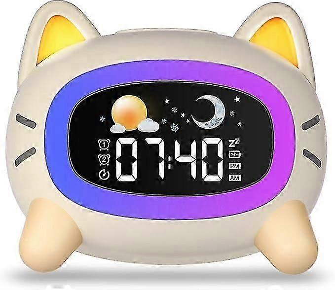 Kids Alarm Clock - Wake Up Kids Alarm Clock with 4 Brightness Levels, 5 Night Lights and Sound Machine, Rechargeable Sleep Training Clock with Snooze