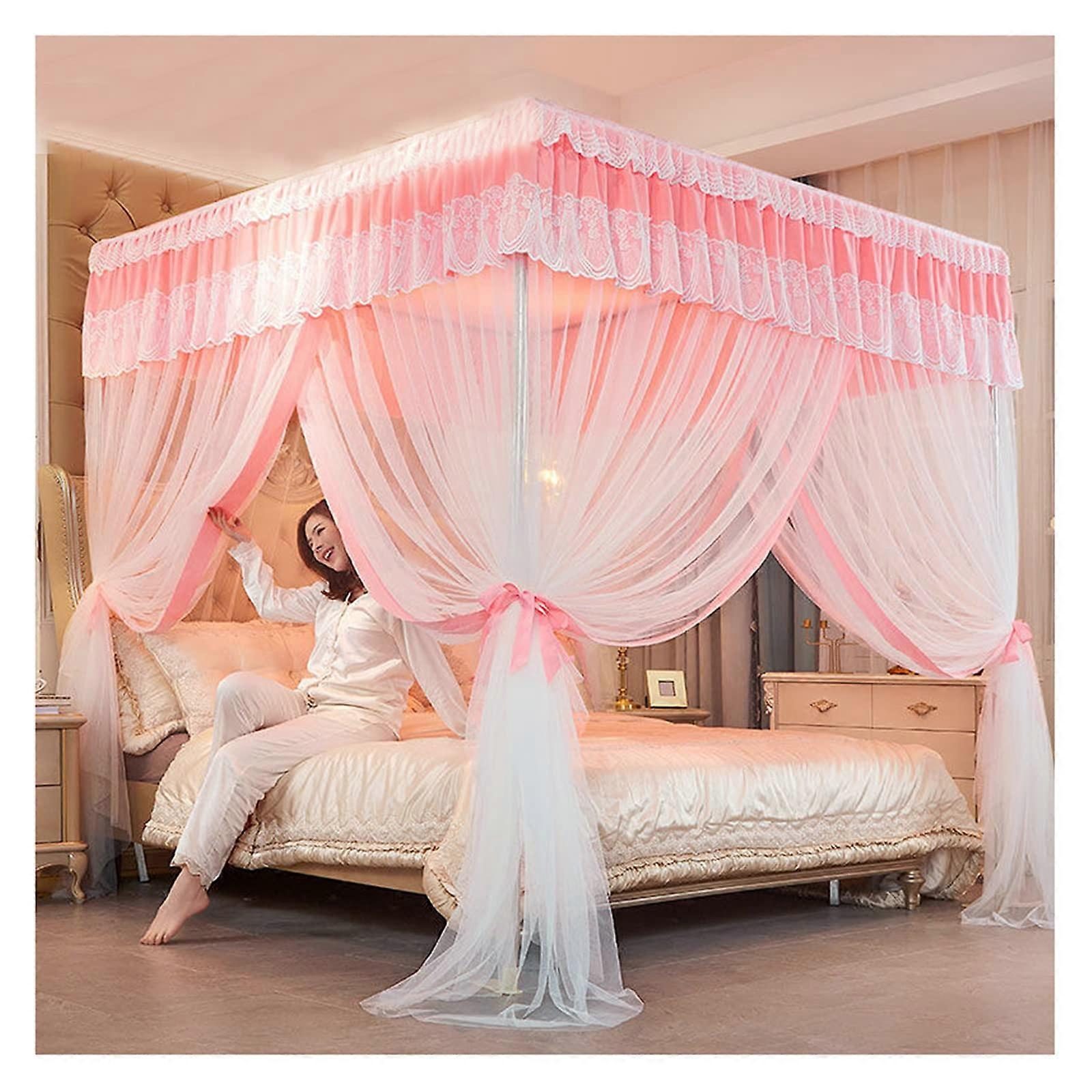 Bed canopies with 4 corner posts, princess bed canopy, double embroidered lace, mosquito net, blackout curta (1.8×2.2m)