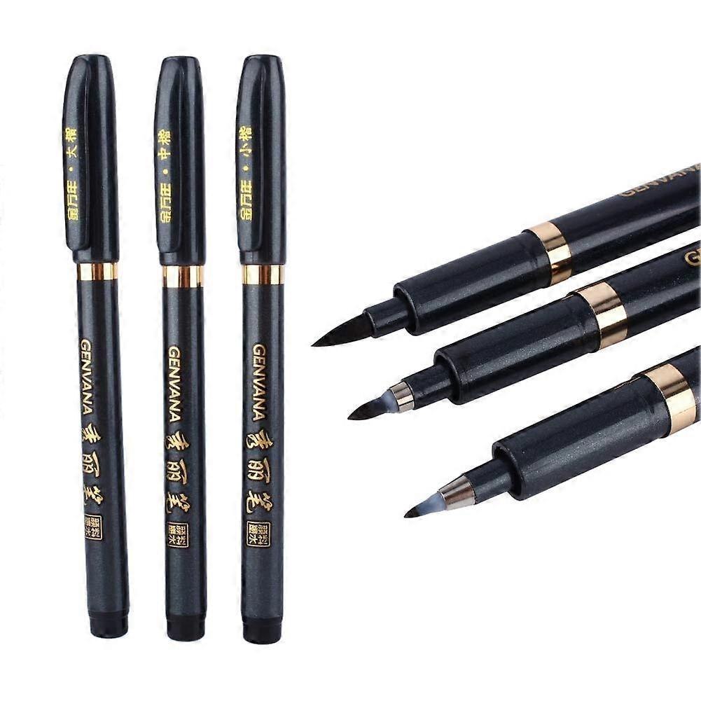 Refill Brush Calligraphy Pens Set of 3 Black Markers for Beginners, Writing, Illustration, and Design
