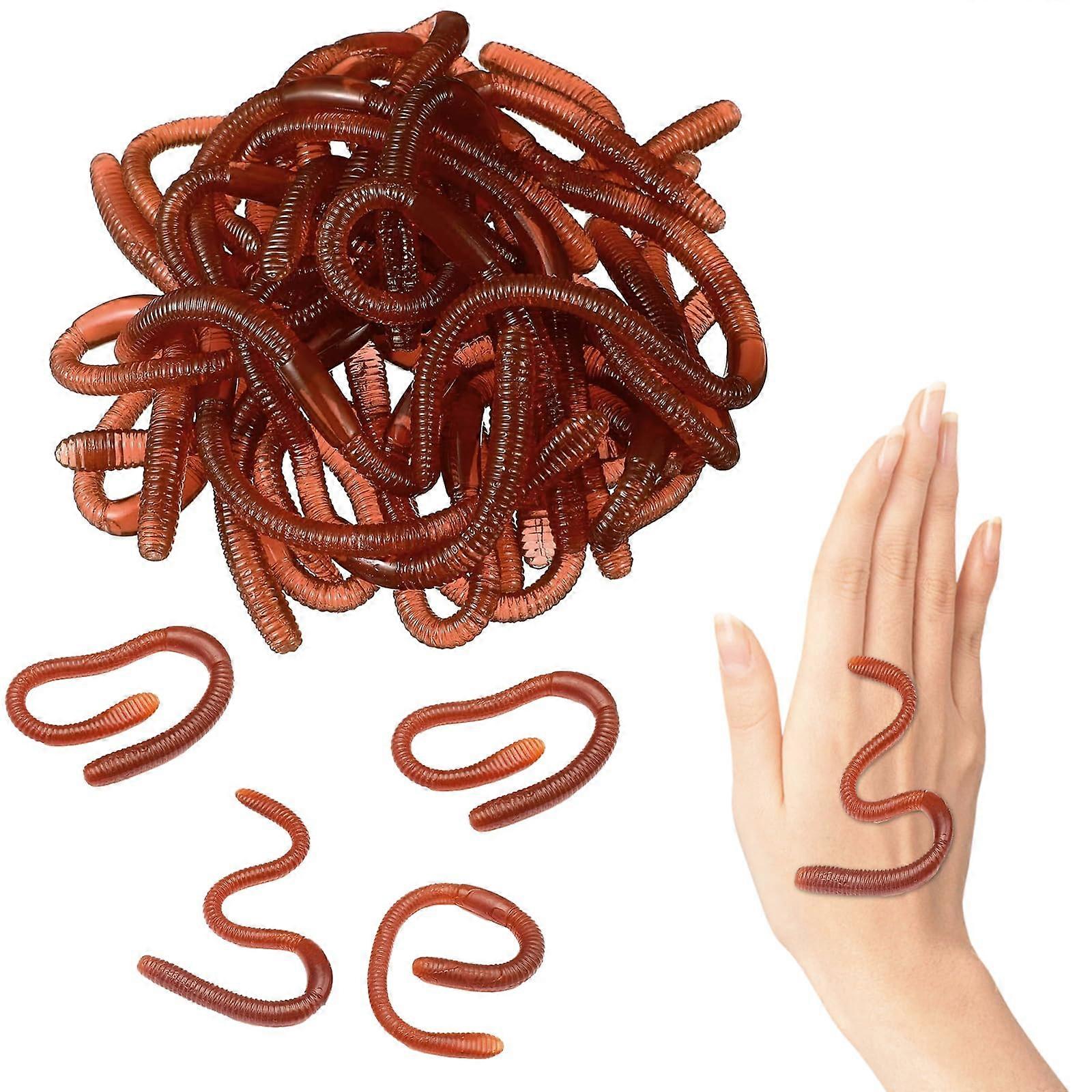 Pack of 10 Artificial Earthworms, Soft Plastic Worms for Halloween, April Fool's Day