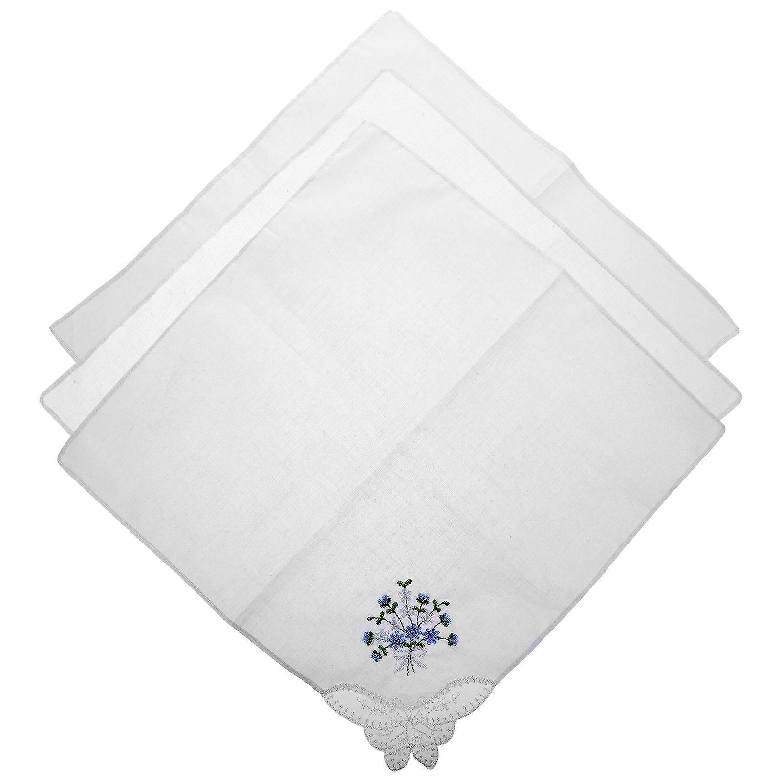 3pcs mouchoirs en coton brodé avec bordure en dentelle, motifs floraux mouchoirs de poche doux pour mariages, bals, banquets, cadeau multi usage pour dames