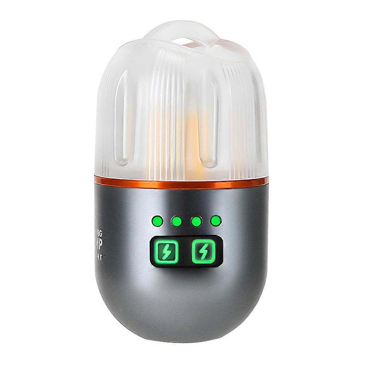 Powerful Mini LED Camping Light with Power Display Magnetic Hook Lantern USB Rechargeable Tent Hanging Lamp Silver