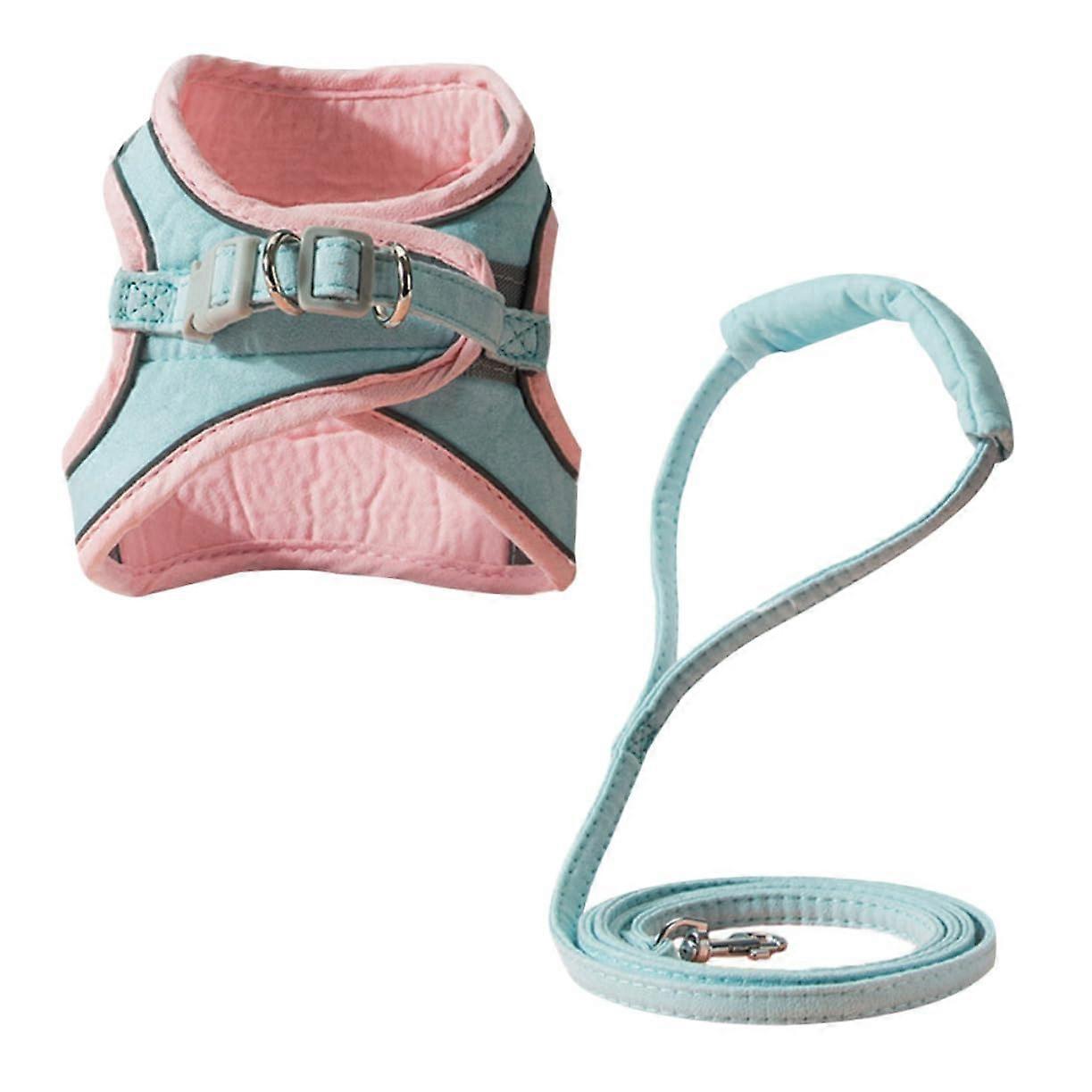 Cat Harness Adjustable Drawstring Suede Pink Running Rope With Leash Buckle For Cats