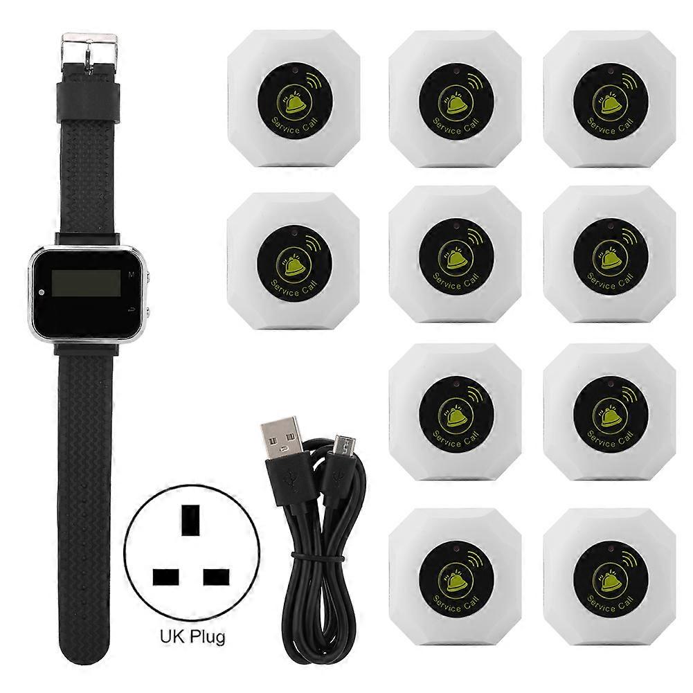 Wireless Caregiver Pager Restaurant Paging System Smart Call Button 1 Watch 10 Buttons