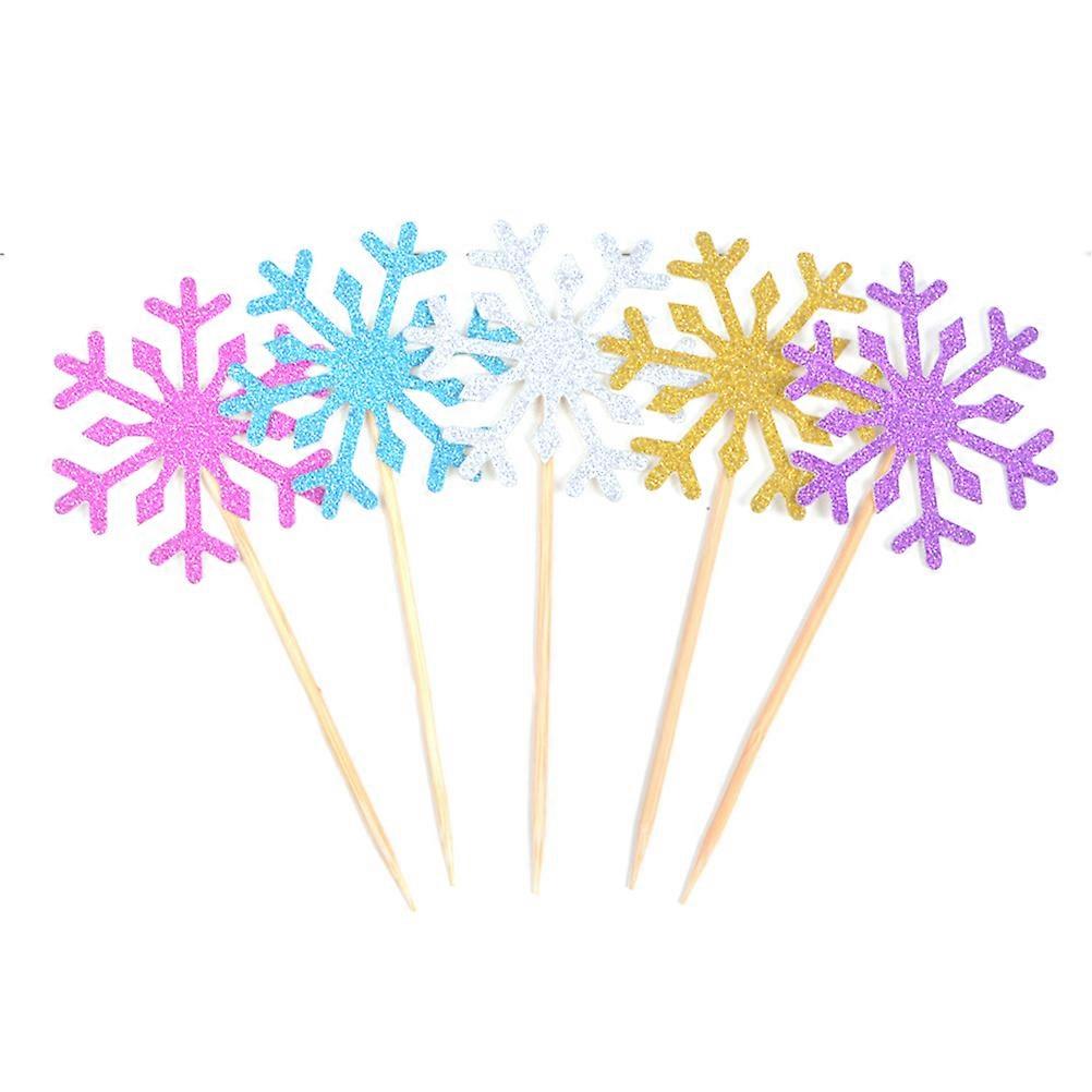 Cake Decorating Paper Picks Golden Snowflake Shape Christmas Party 100Pcs
