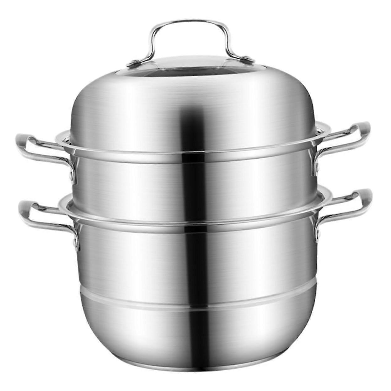 Stainless Steel Induction Steamer Pot with Lid 3-Layer Stock Pot for Home Cooking and Soup Preparation Silver