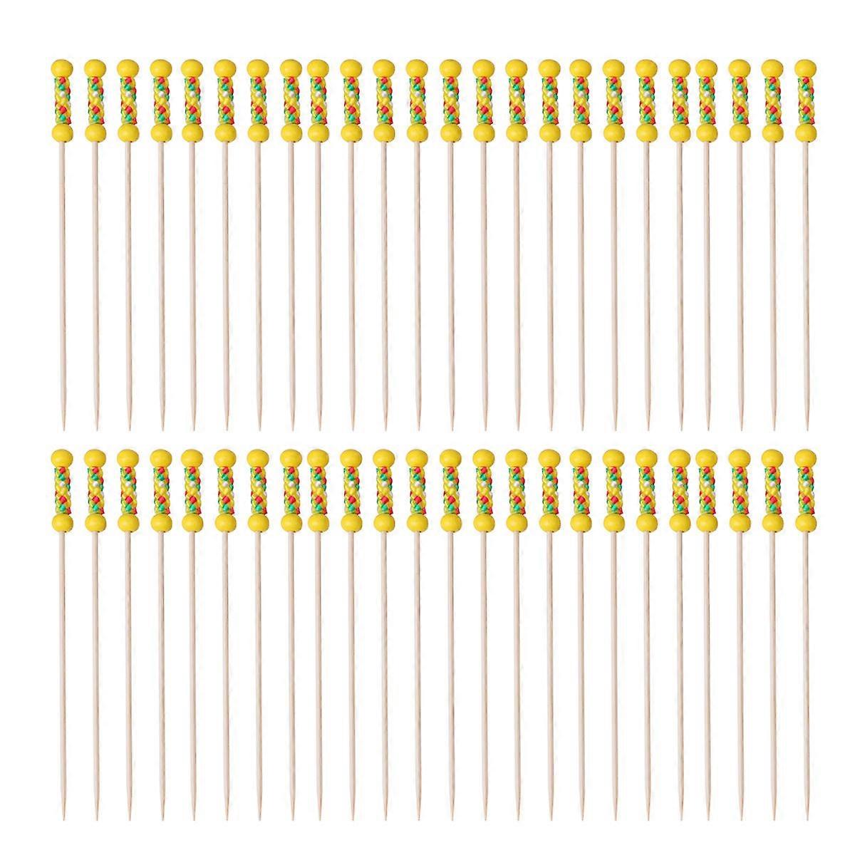 Appetizer Toothpick Bamboo Picks for Appetizers 100Pcs Double Bead Shape Design Yellow Home Use Party Supplies Drink Picks