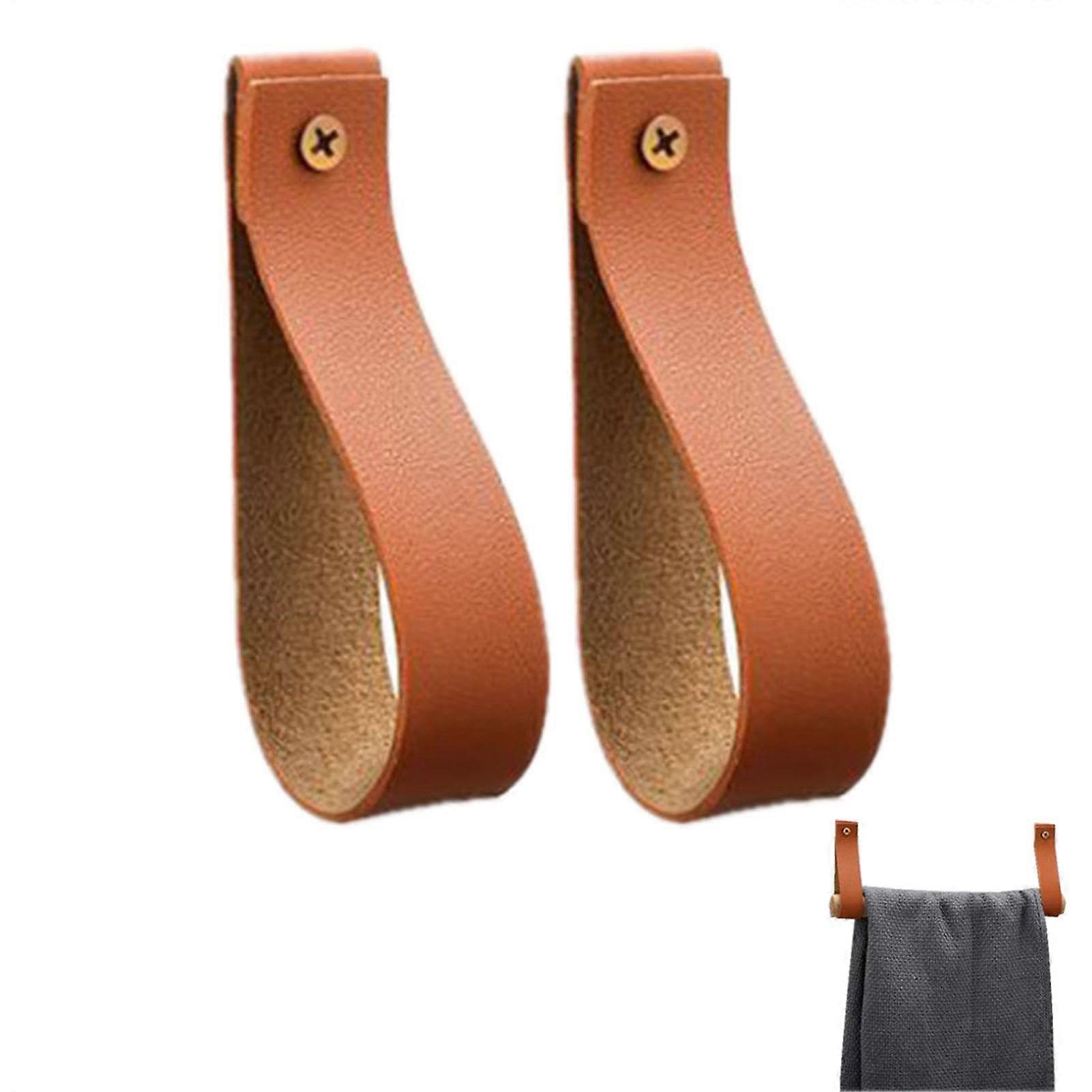 Artificial Leather Hooks Vintage Boho Wall Hangers Waterproof Faux Leather Holders Brown