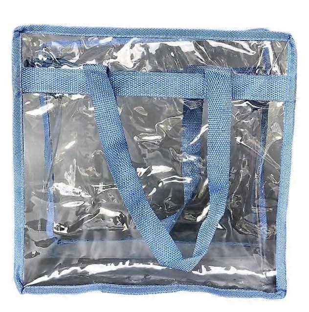 Clear Tote Bag with Zipper for Shopping and Travel, Blue Work Handbag, Durable PVC Material, Versatile Size