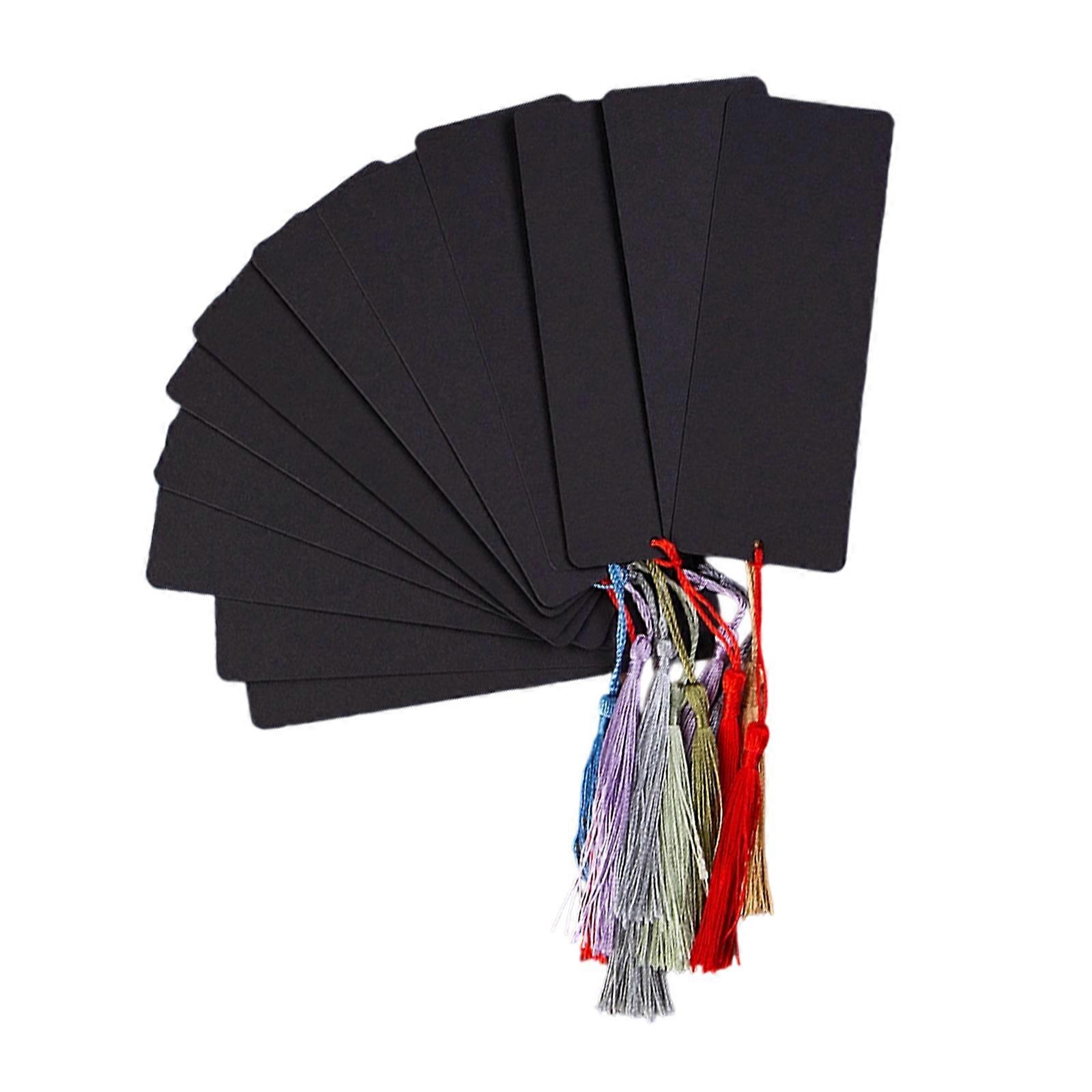 60 Pcs Paper Bookmarks Blank Bookmarks with Colourful Tassels Craft Bookmarks Aesthetic Bookmarks for Teachers Black