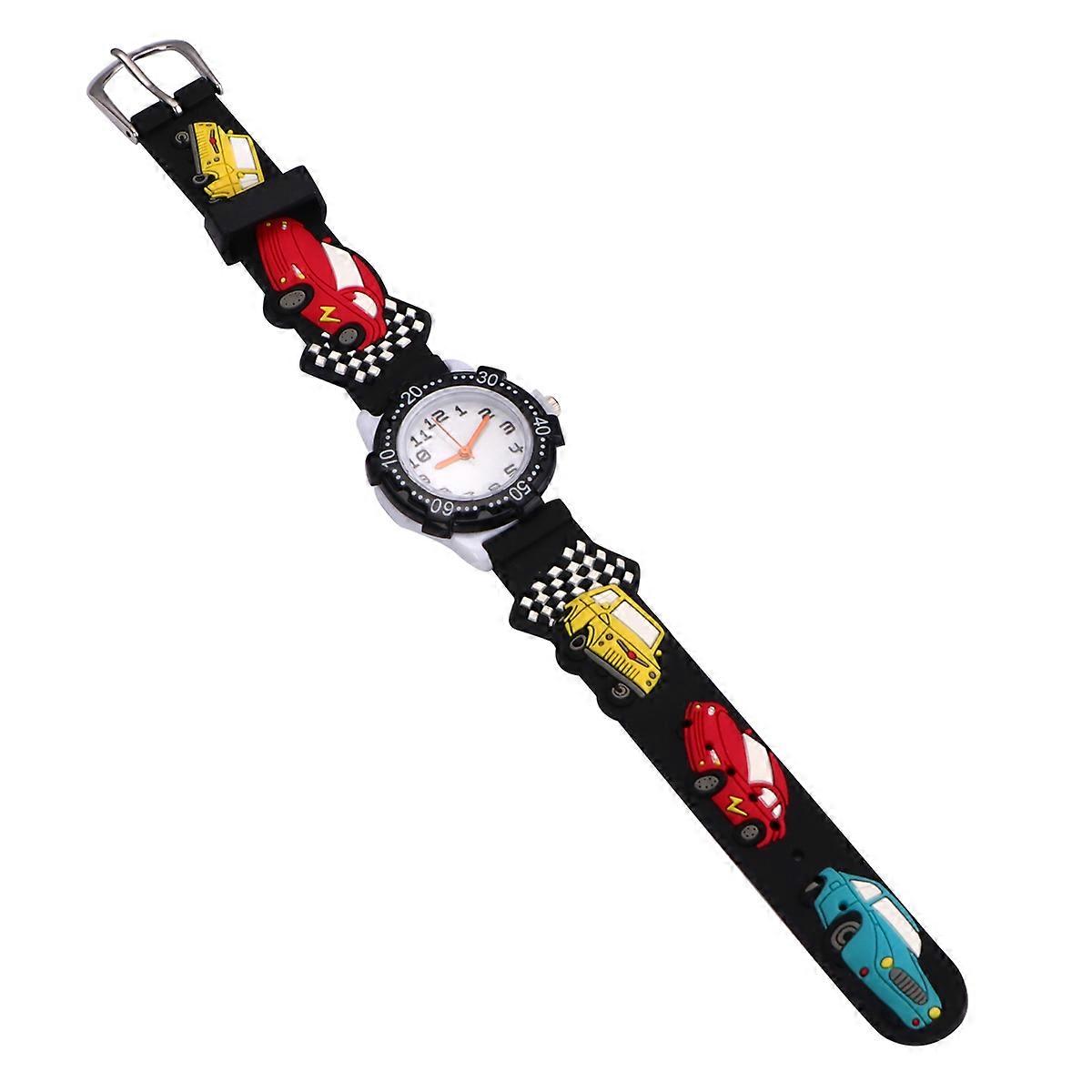 Kids Watch Car Pattern Wristwatch for Children Daily Wear Waterproof PVC Material 3D Style Black 20.5 x 3 x 0.8 cm 1Pcs