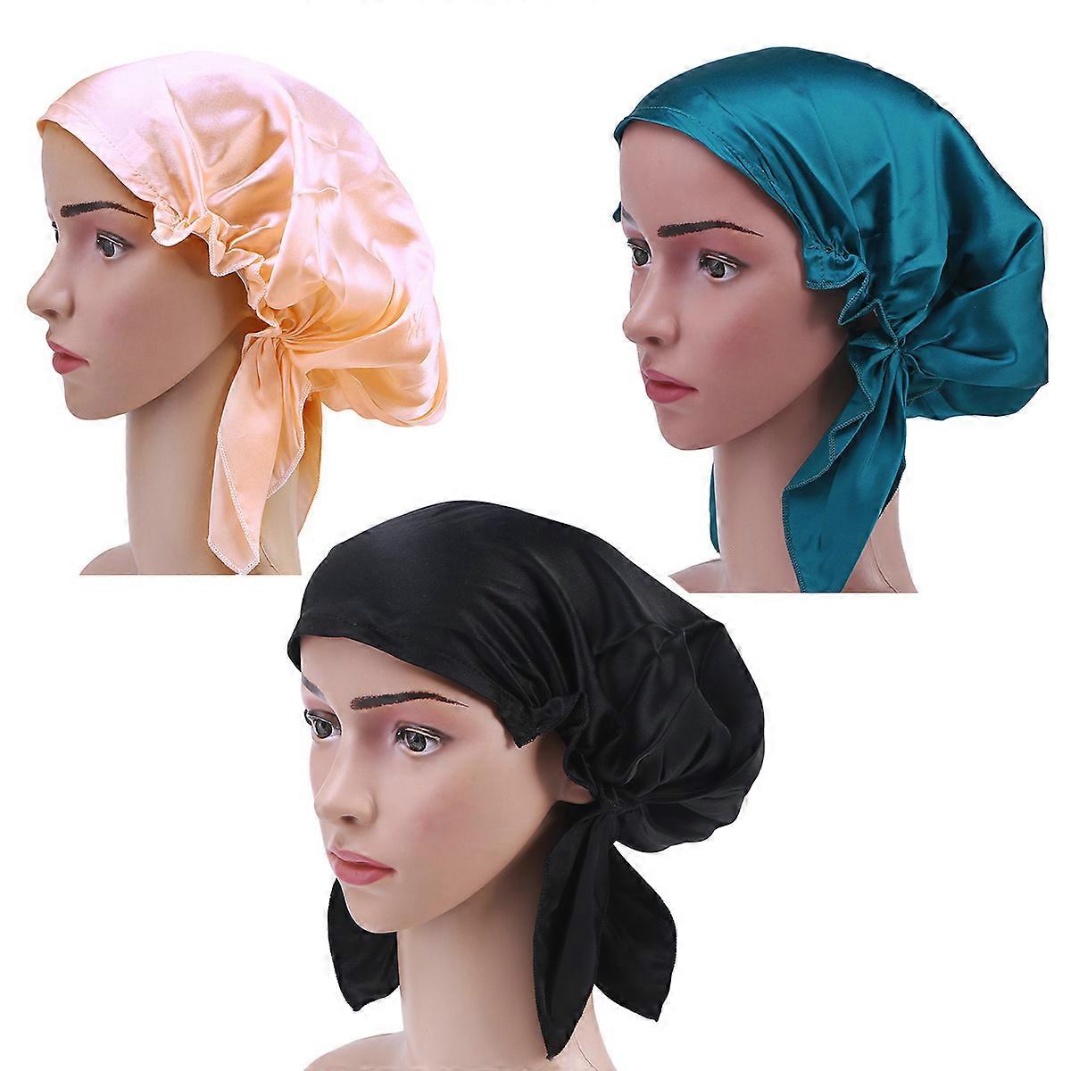 غطاء محرك السيارة الليلي الحريري للنساء - غلاف شعر مرن مع شرائط ، خفيف الوزن ومسامي ، مناسب لجميع أنواع الشعر ، وردي