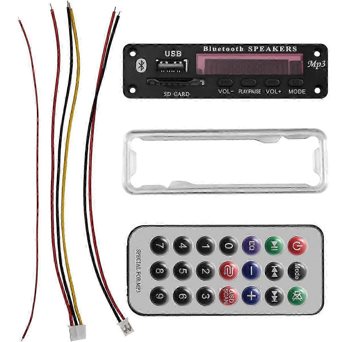 وحدة فك تشفير الصوت بتقنية بلوتوث 5.0 بجهد 5 فولت/12 فولت، وحدة صوتية بمنفذ USB ومنفذ Aux وبطاقة SD وراديو FM، يدعم تنسيقات MP3/Wma/Wav/Fl بدون فقدان للصوت