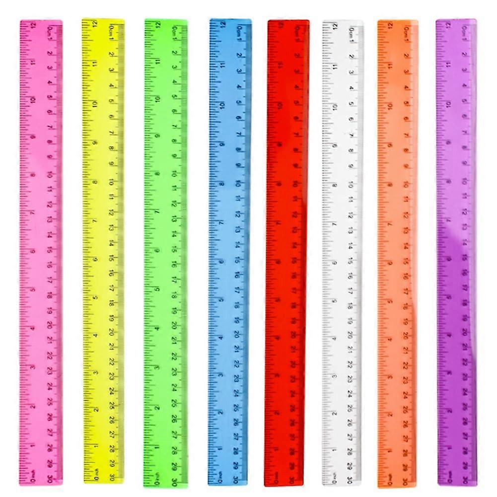 8pcs Color Transparent Ruler 30 cm Plastic Drawing Ruler Durable Portable Metric Ruler for Stationery Supply