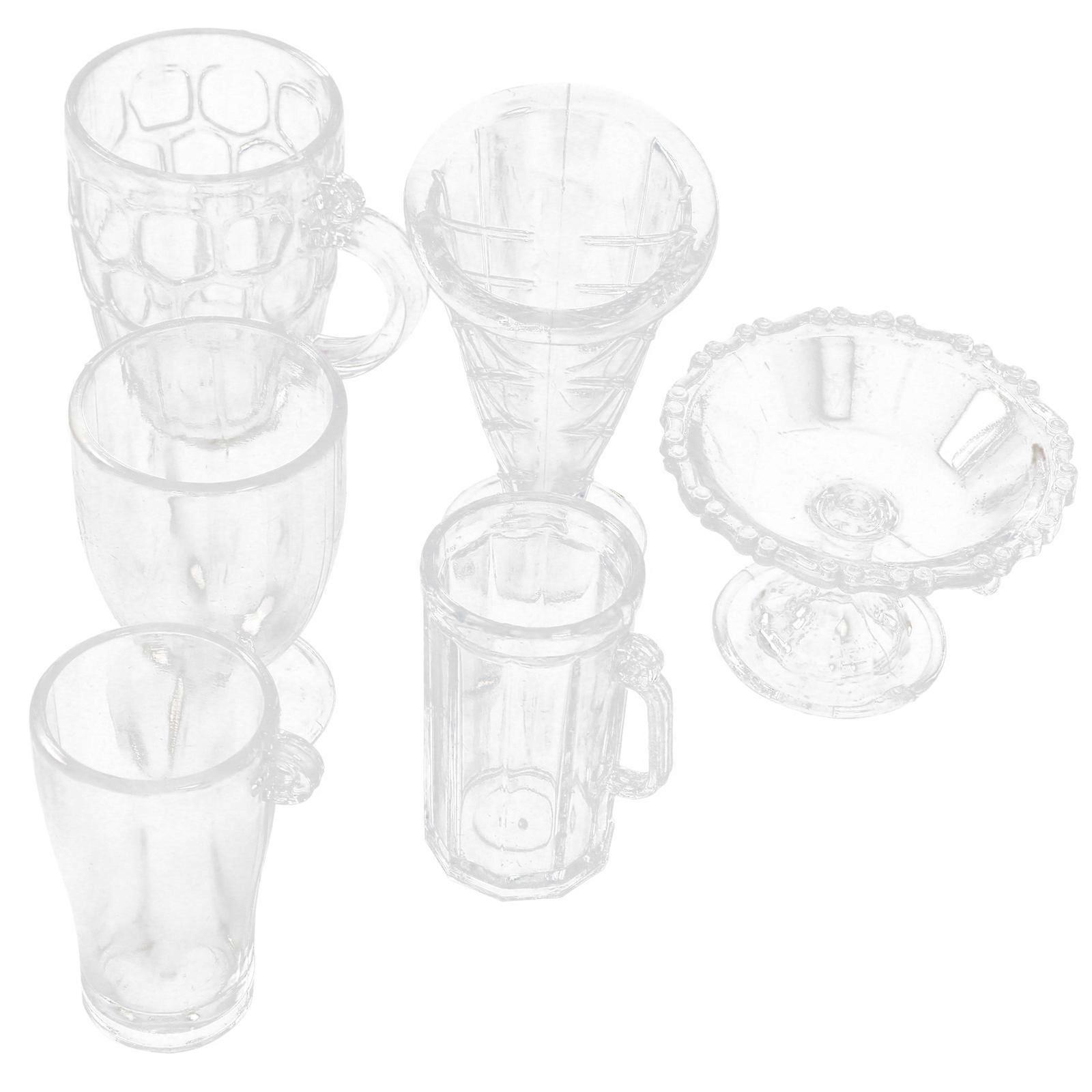 Miniature Dollhouse Tableware Accessories For Kids Pretend Play In Transparent Color 6Pcs With Realistic Texture