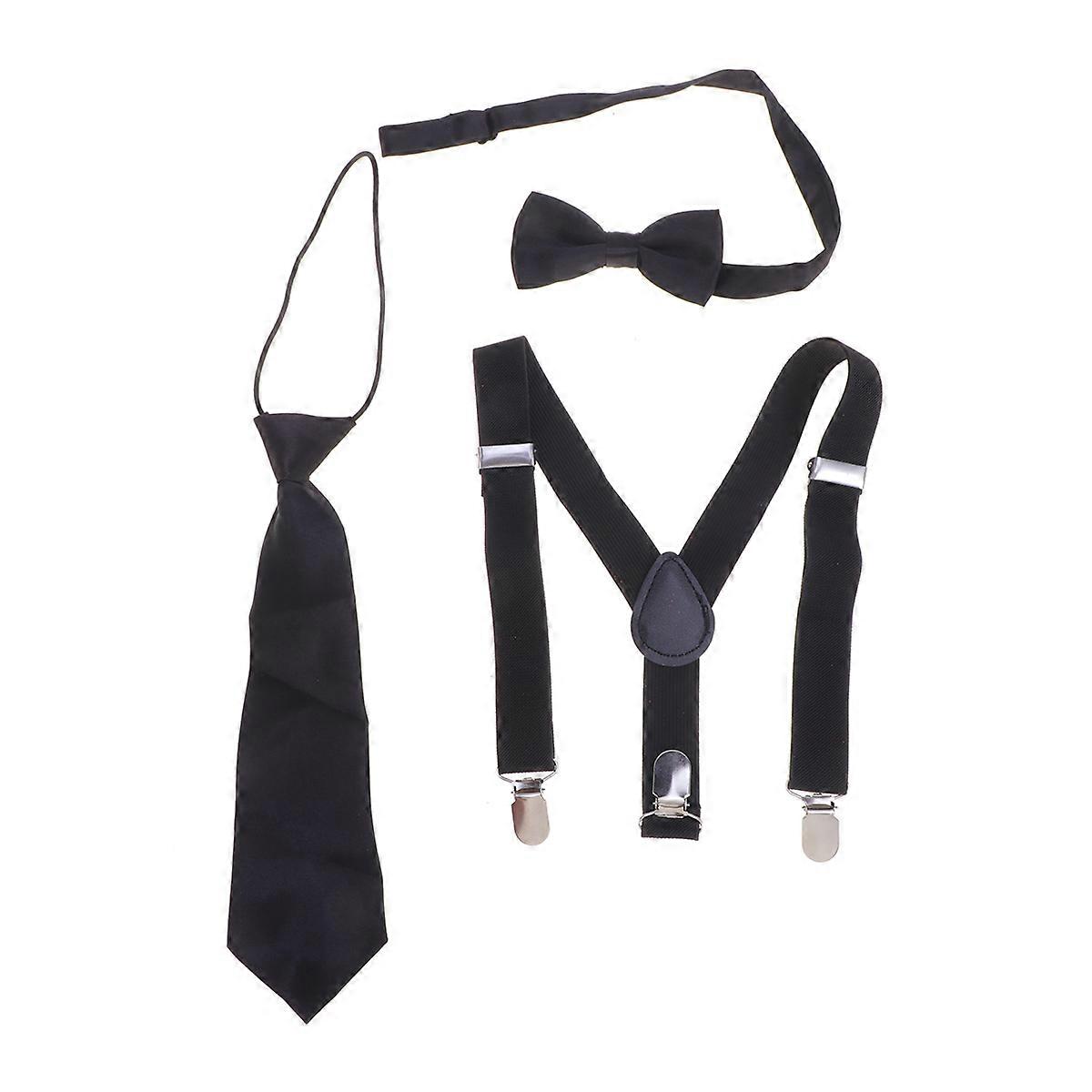 Kids Suspenders Set 3Pcs Elastic Belt Strap Bow Tie and Necktie for Children