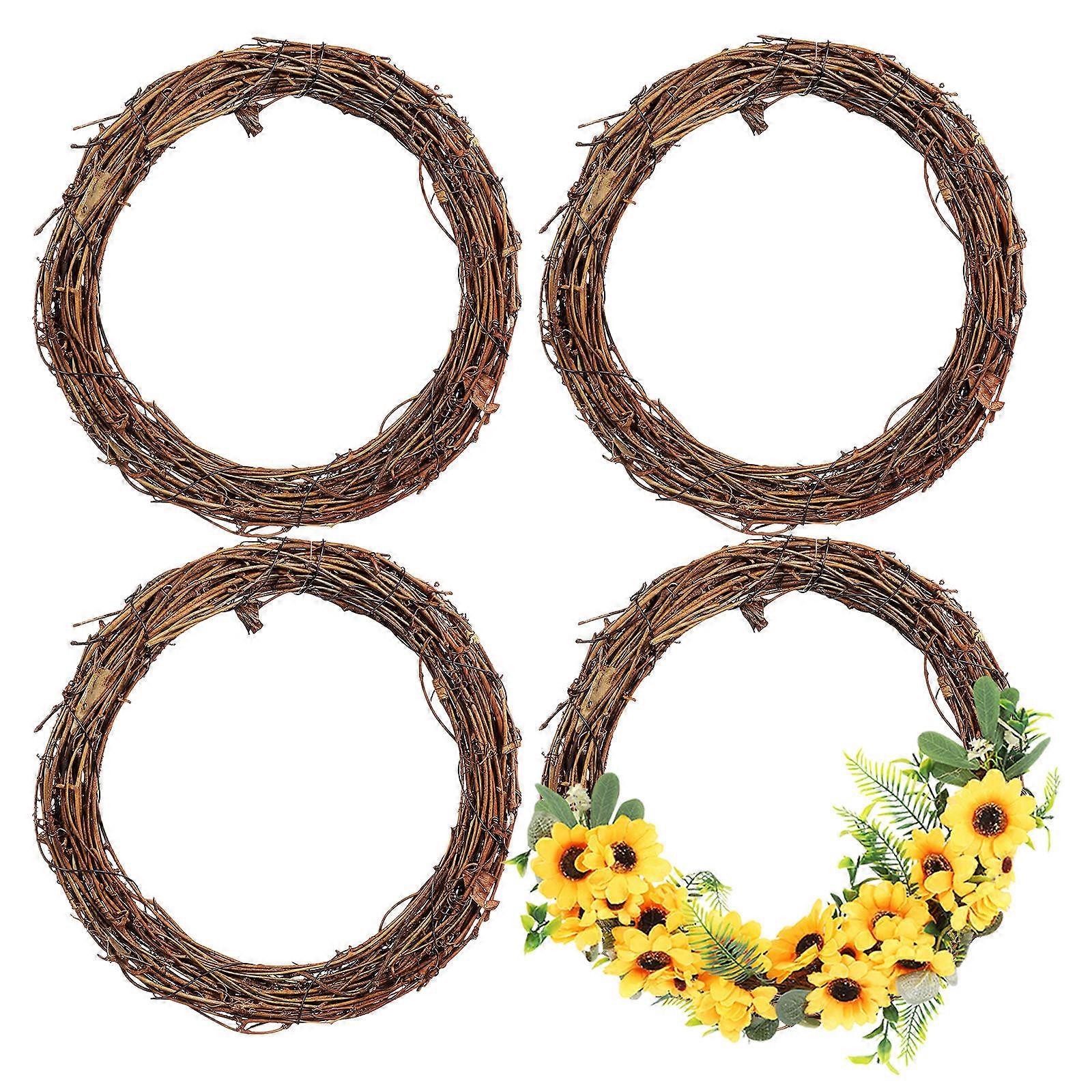 Handcrafted Autumn Decorative 4 Pcs Twig Wreaths For Front Door Indoor And Outdoor Use Unique Light