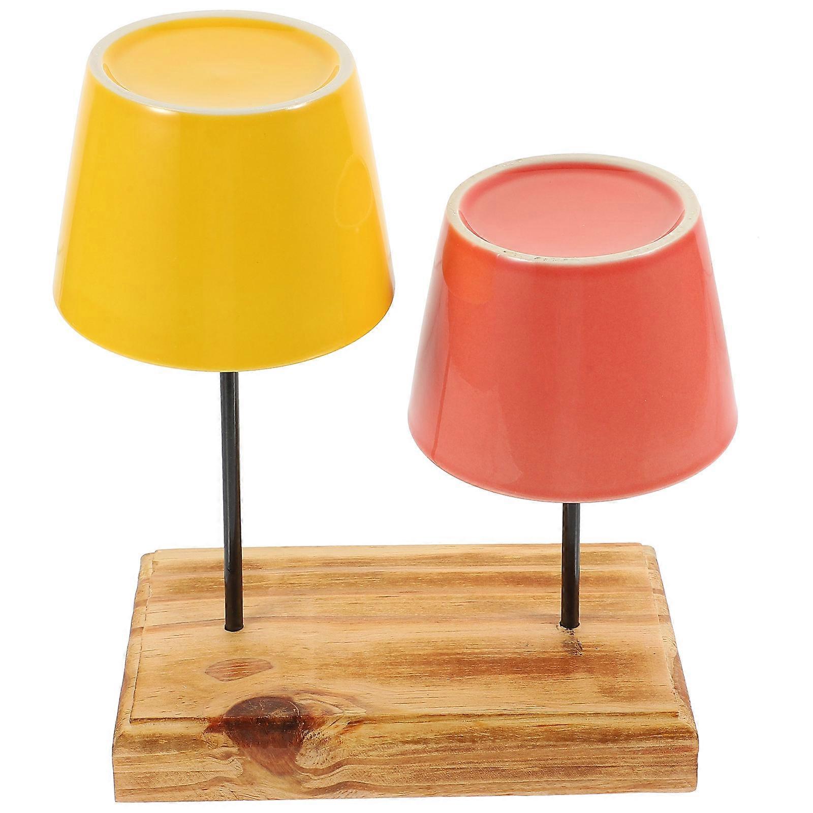 Ceramic Teacup Desktop Serving Cup Iron Wood Material Home Decor 1Set