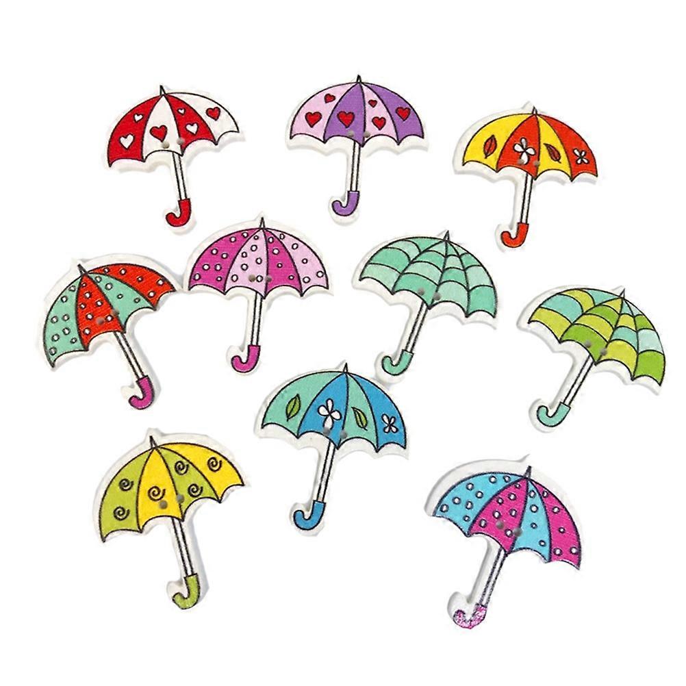 Wooden Buttons for Sewing Craft Projects Assorted Color Decorative 2 Holes Umbrella Shaped